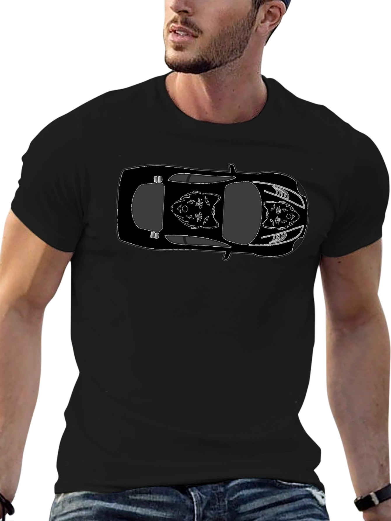 Black Car Outline Graphic Tee - Cool Automotive Shirt