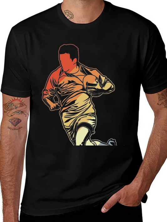 Rugby Player Graphic T-Shirt - Black