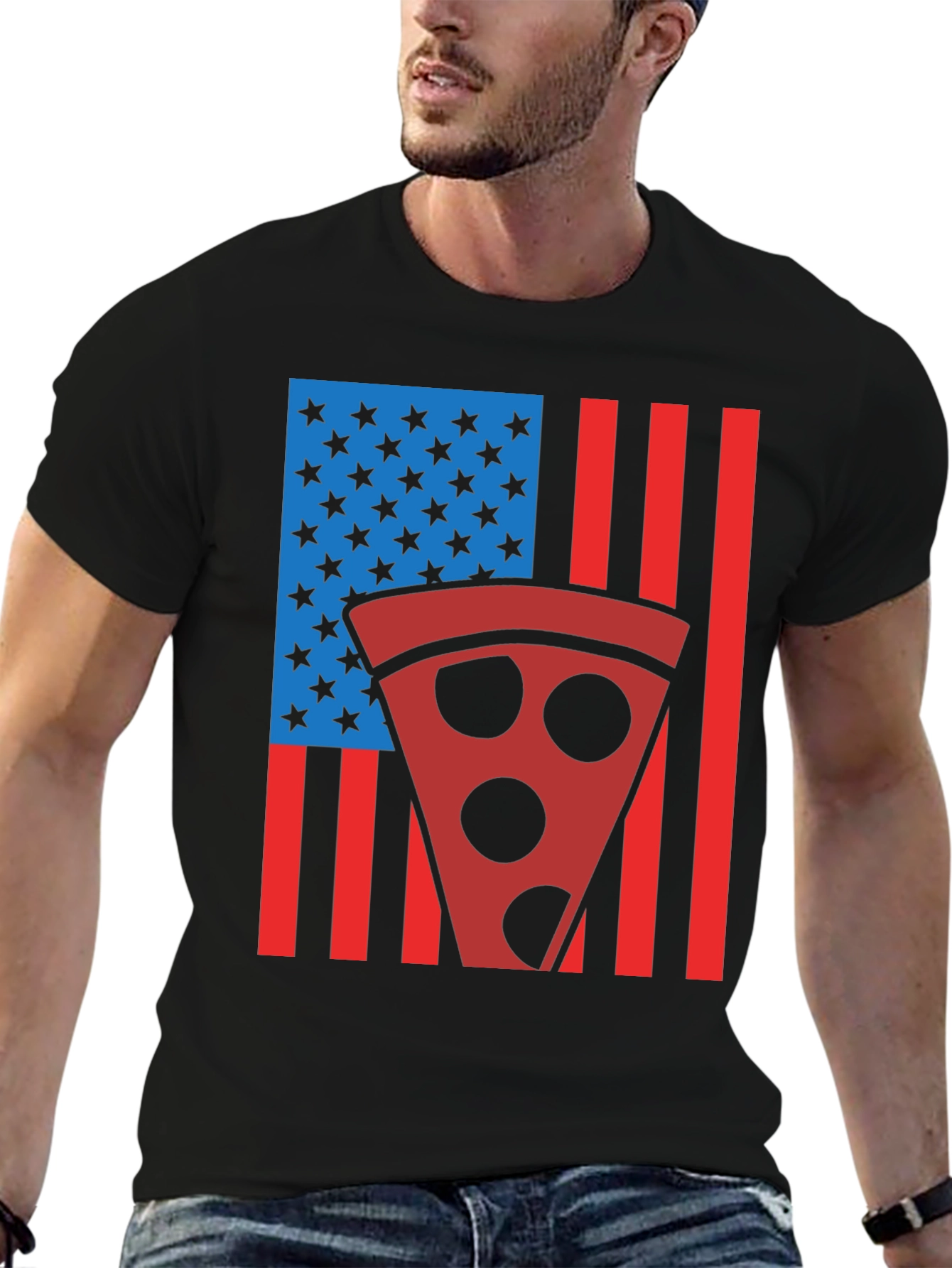 Pizza American Flag Graphic T-Shirt