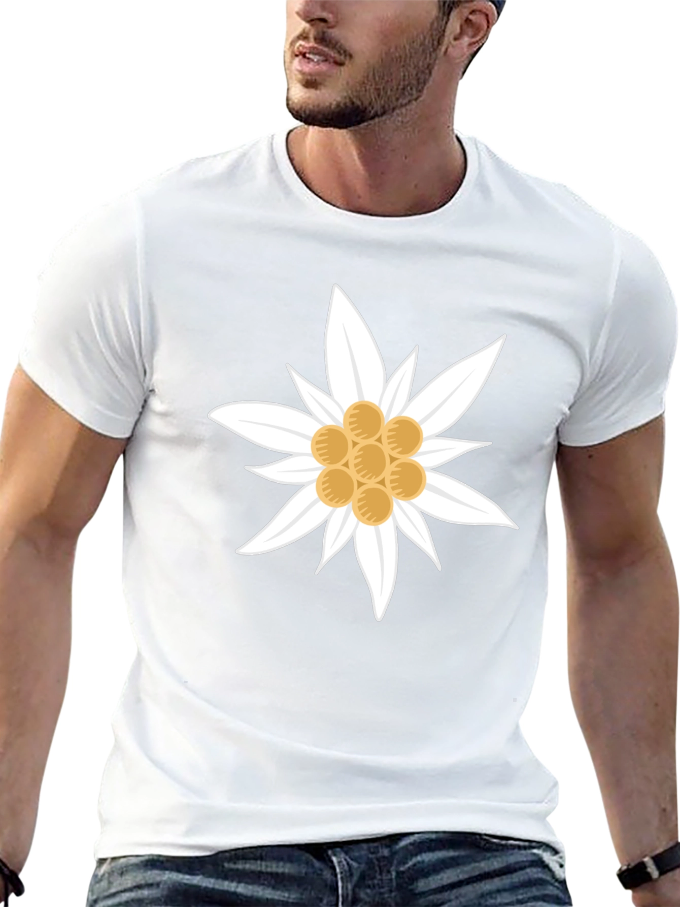 Edelweiss Flower Graphic T-Shirt - Black Cotton Tee