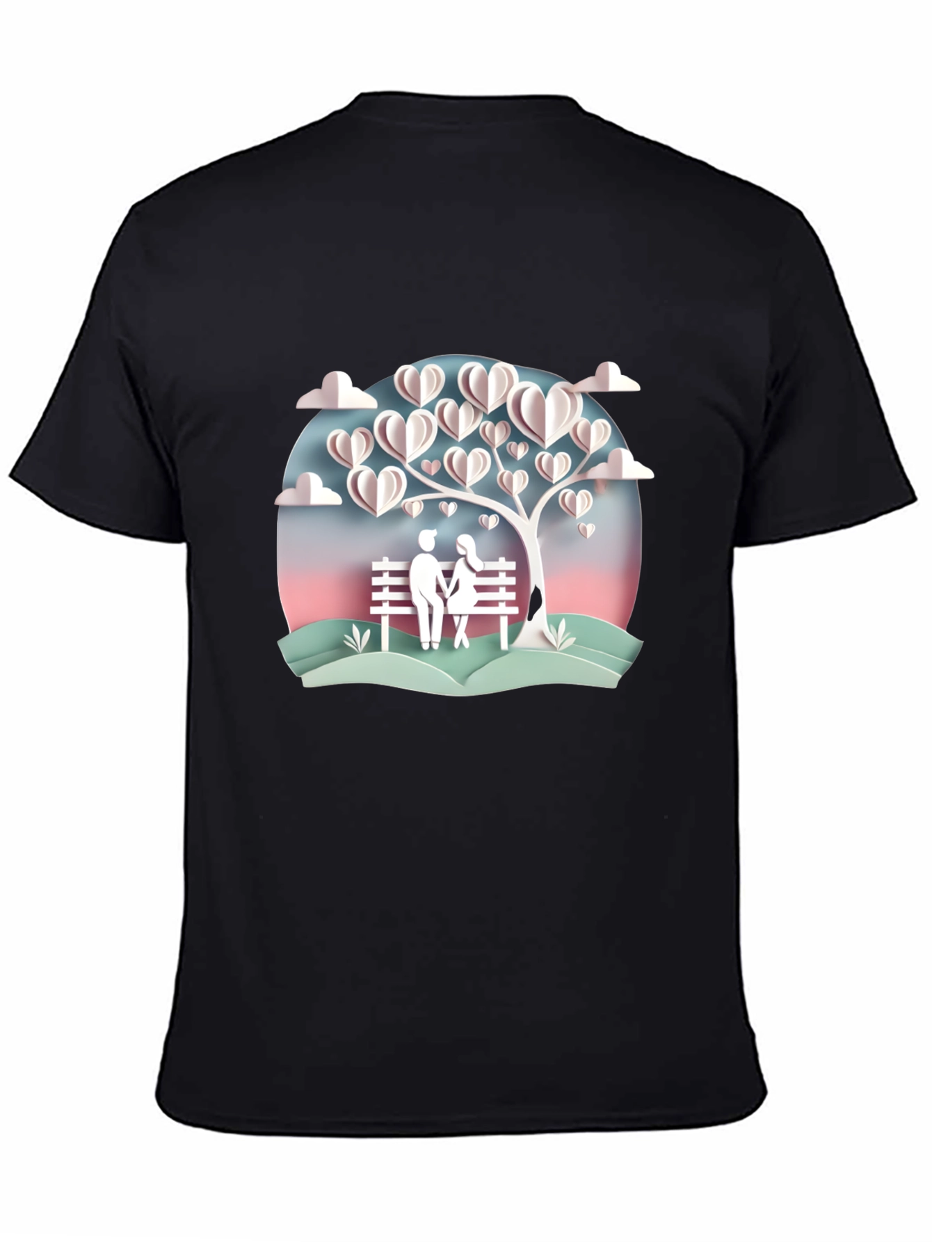 Romantic Couple Under Heart Tree Graphic Tee