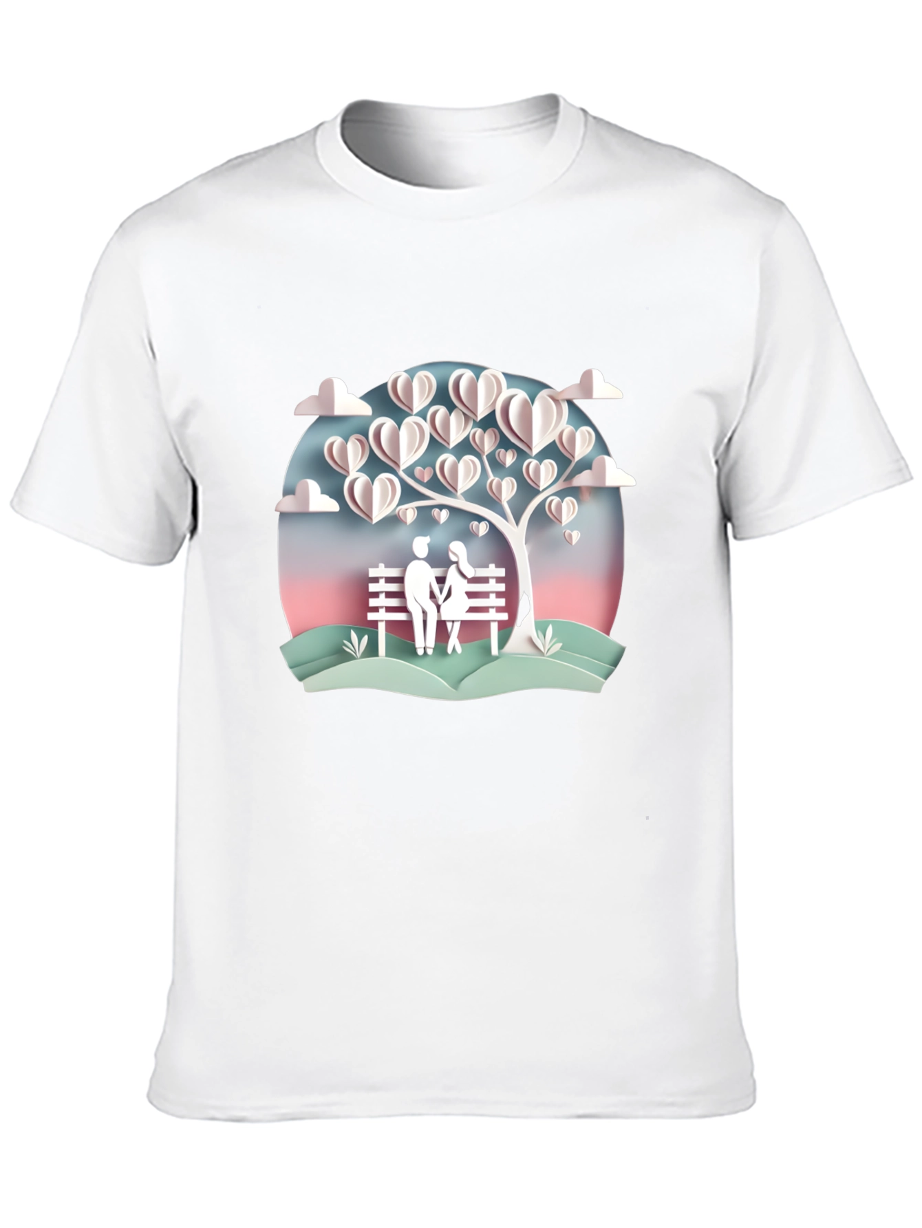 Romantic Couple Under Heart Tree Graphic Tee