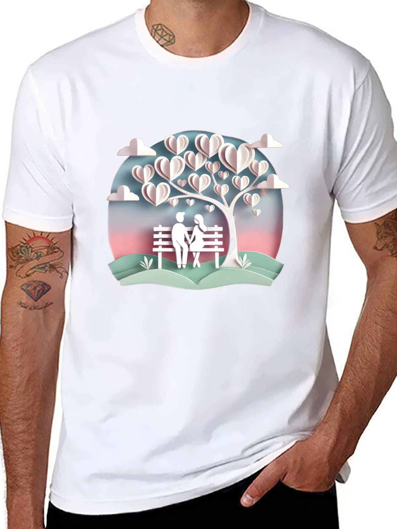 Romantic Couple Under Heart Tree Graphic Tee