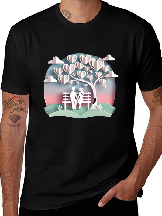 Romantic Couple Under Heart Tree Graphic Tee