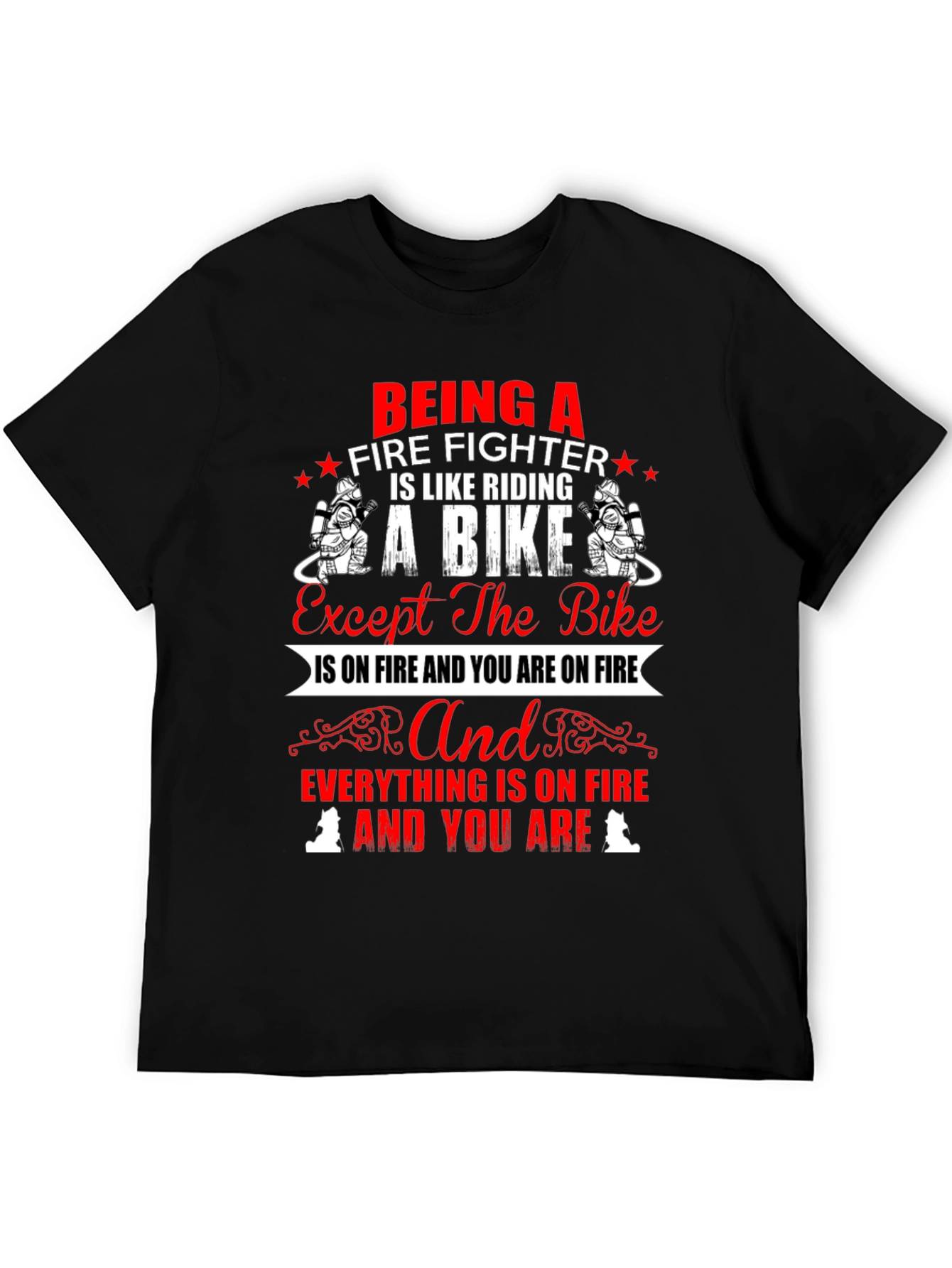 Firefighter Bike T-Shirt - Novelty Graphic Tee