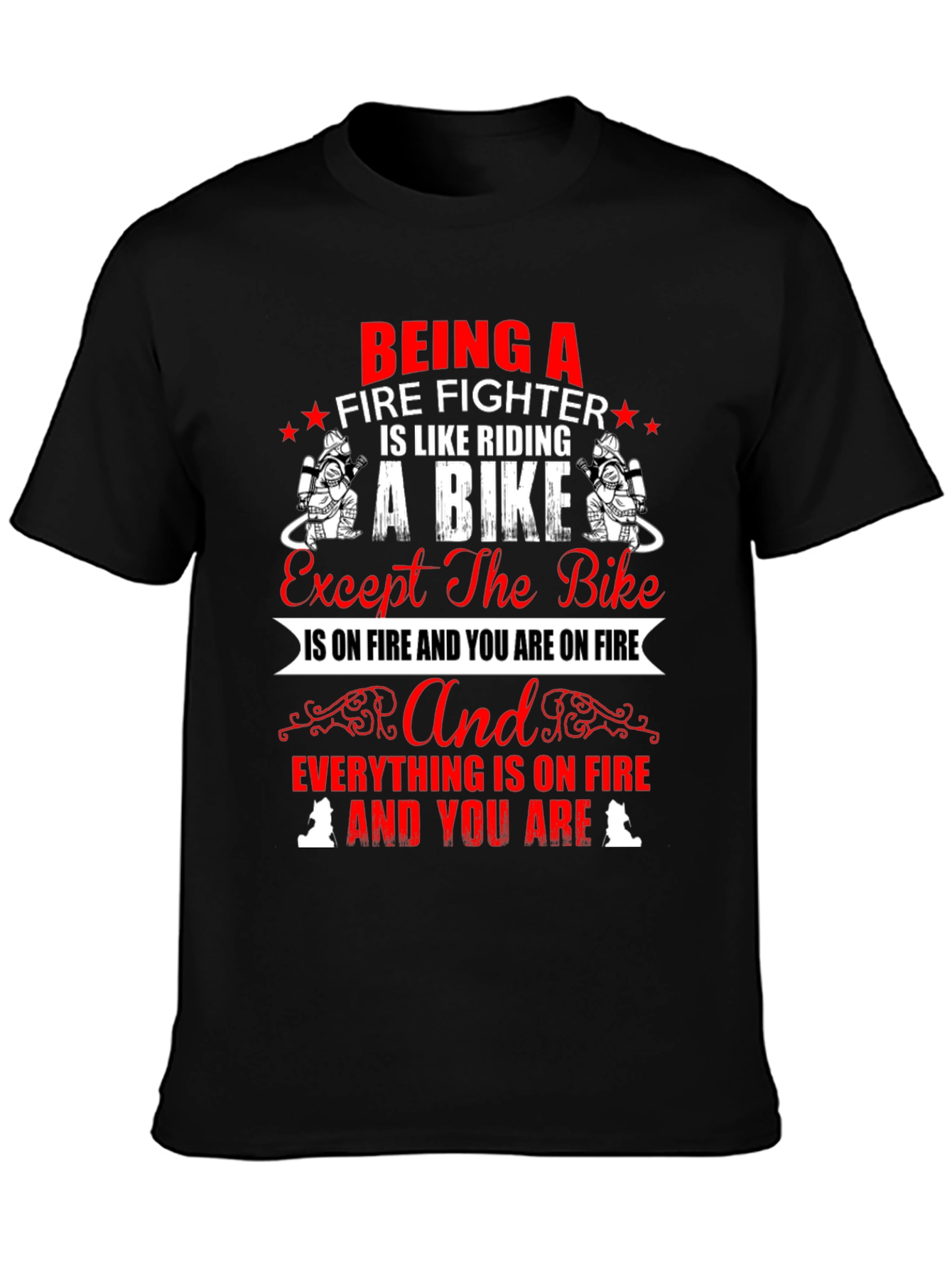 Firefighter Bike T-Shirt - Novelty Graphic Tee