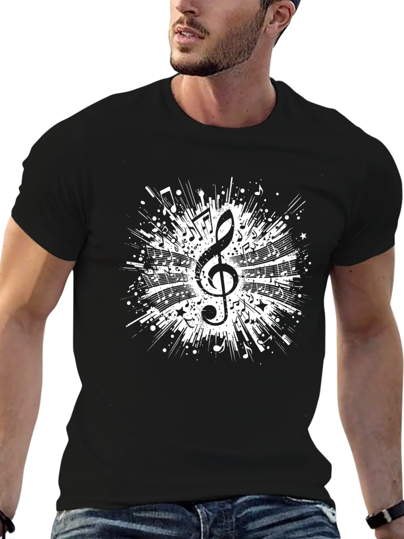 Musical Treble Clef Graphic Tee - Black Cotton T-Shirt