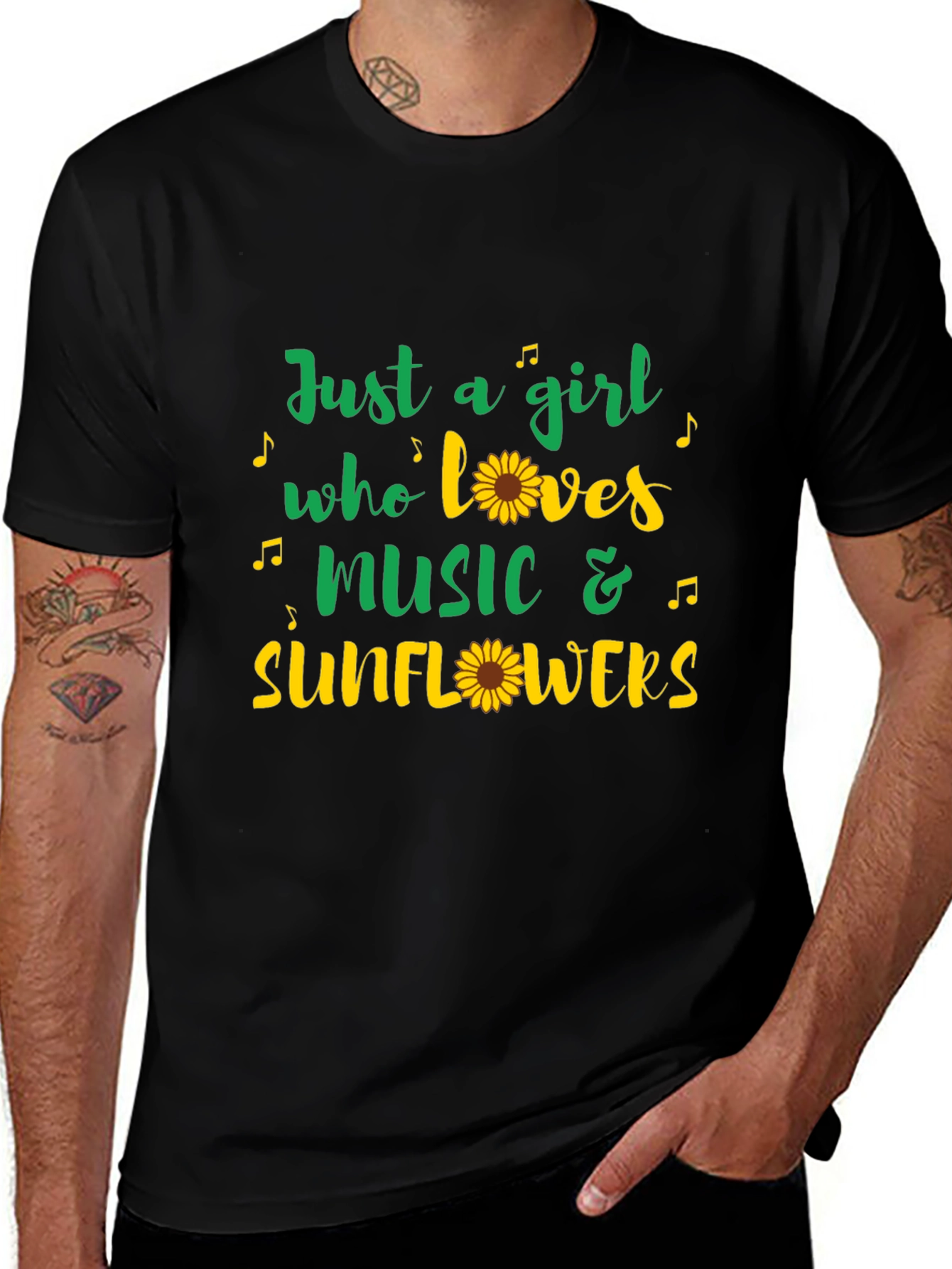 Just a Girl Who Loves Music & Sunflowers T-Shirt