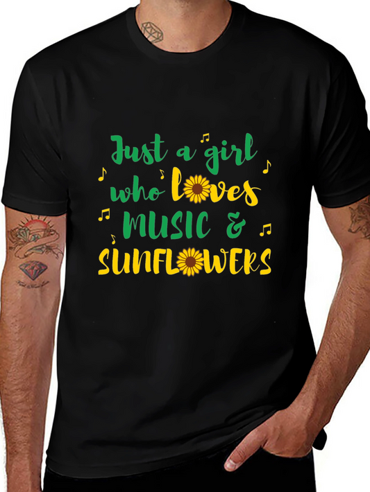 Just a Girl Who Loves Music & Sunflowers T-Shirt