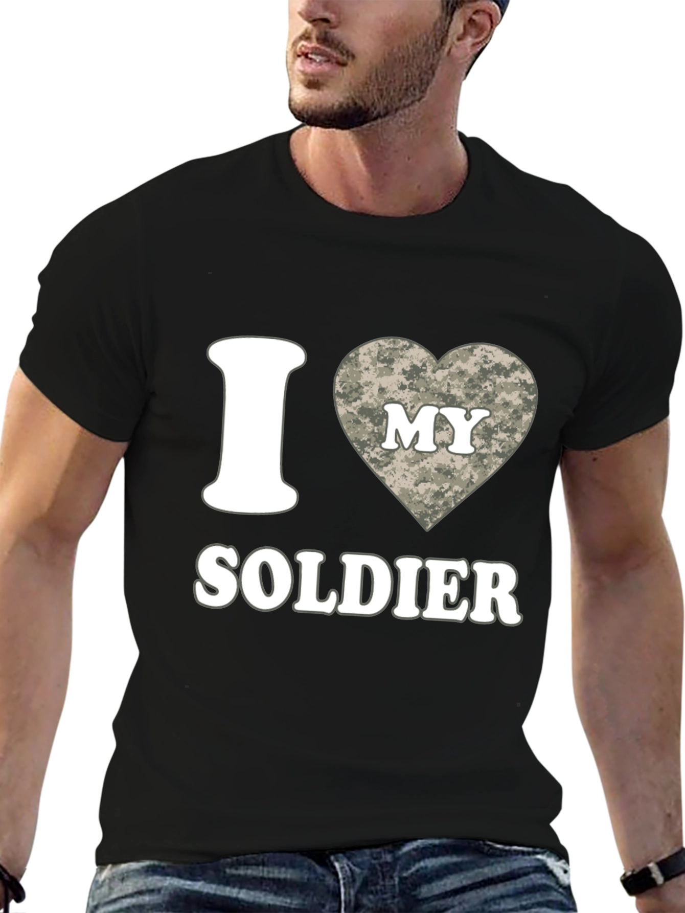 I Love My Soldier Black T-Shirt Military Pride