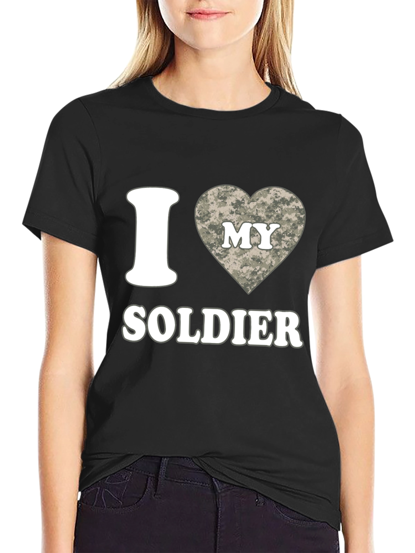 I Love My Soldier Black T-Shirt Military Pride