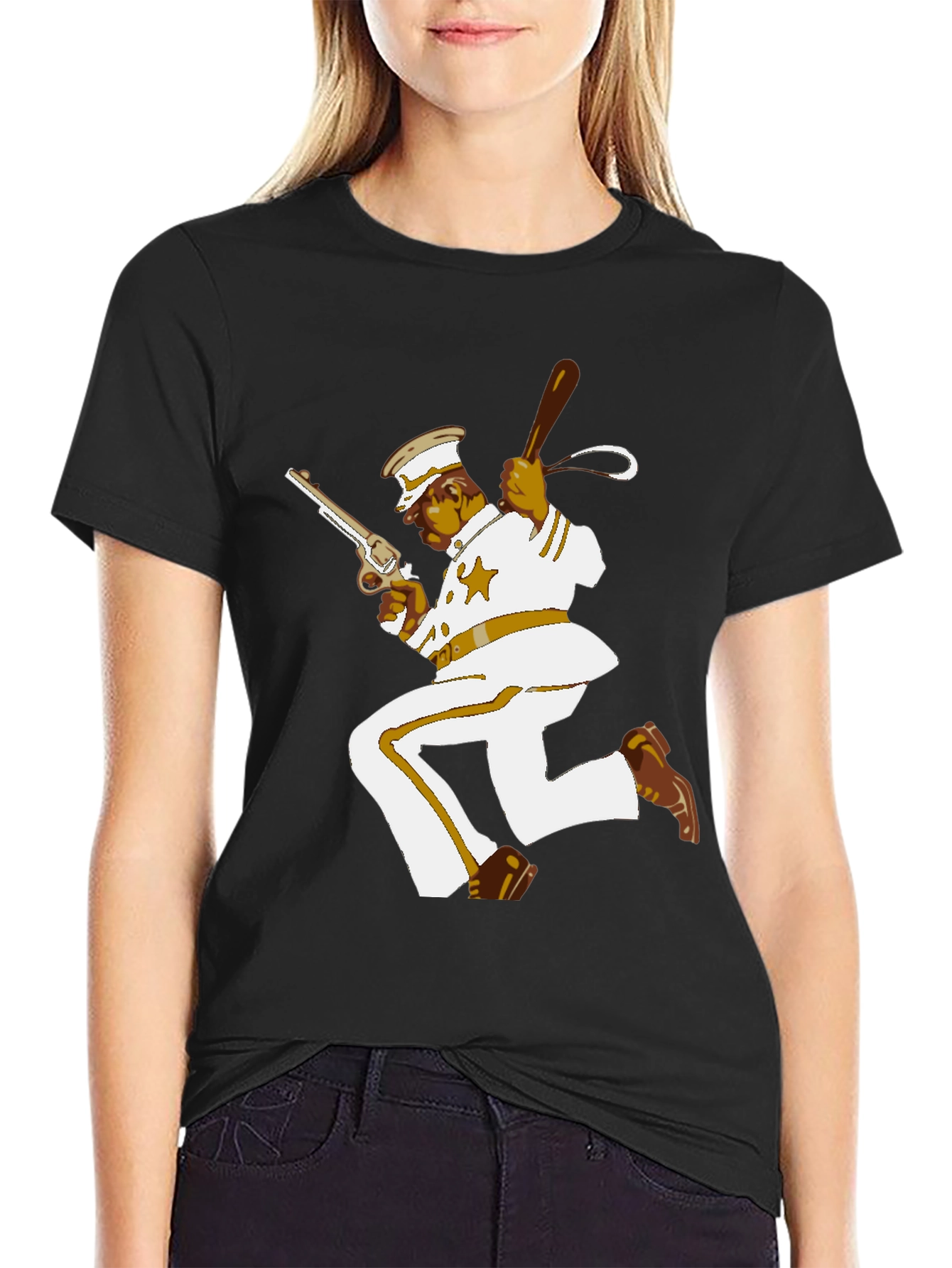 Retro Cartoon Cop T-Shirt - Classic Black Tee