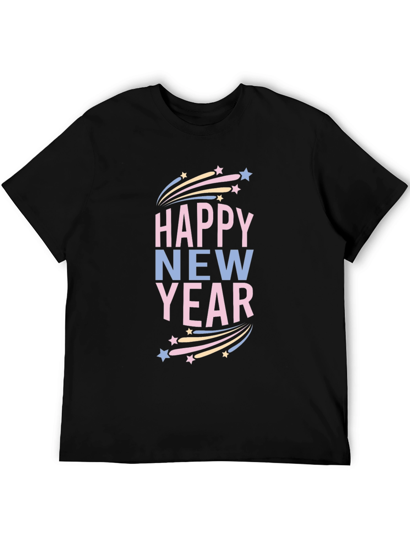 Happy New Year Graphic Print Black T-Shirt