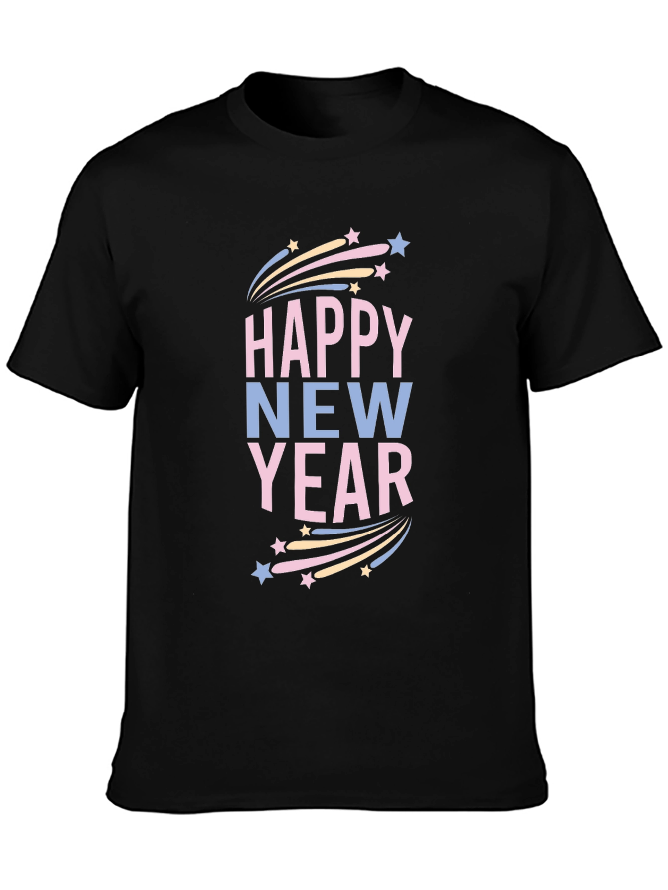 Happy New Year Graphic Print Black T-Shirt