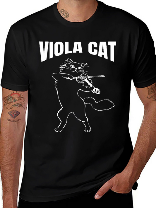 Viola Cat Graphic T-Shirt - Black Crew Neck