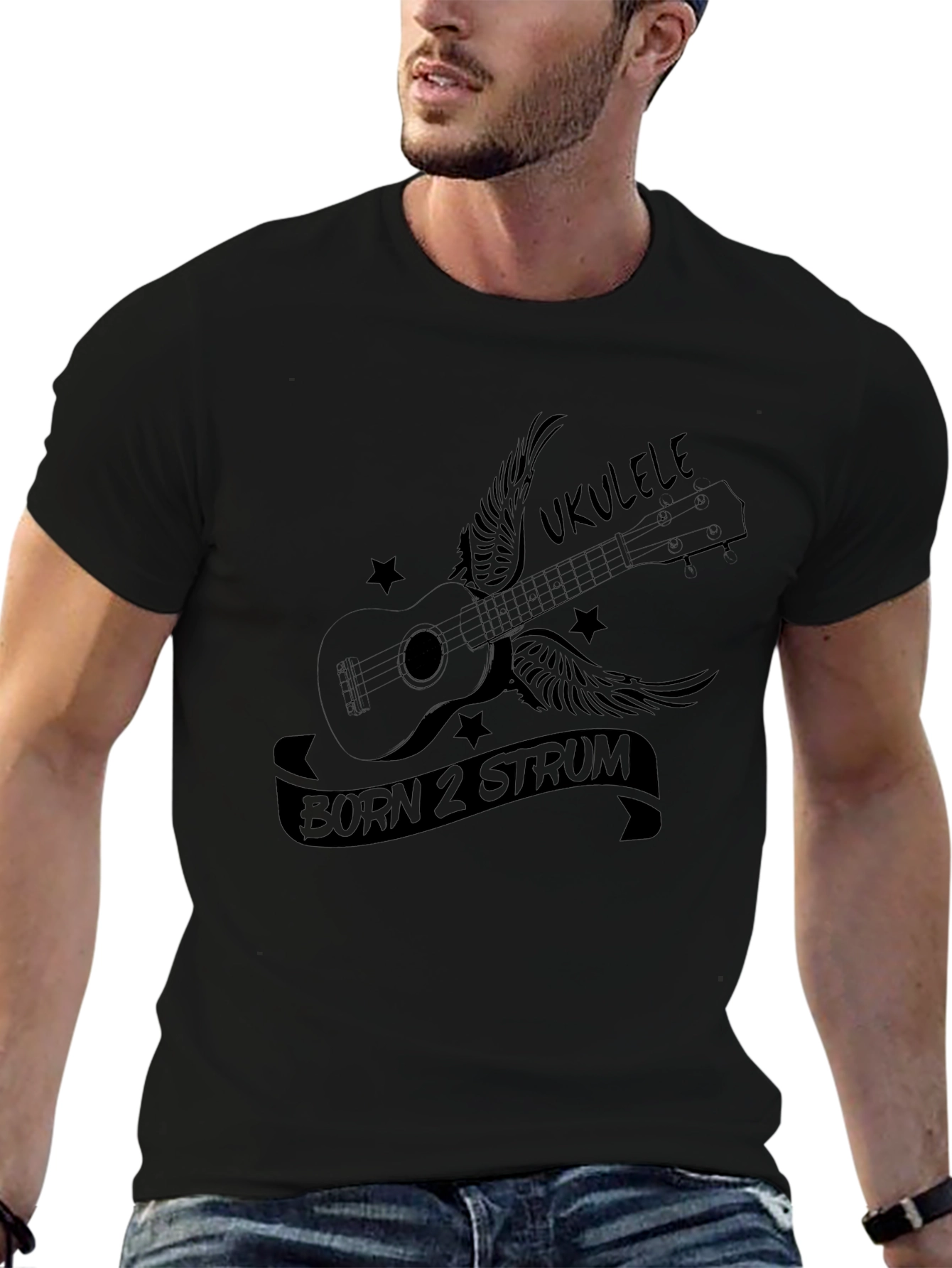 Ukulele Born 2 Strum Black Graphic Tee