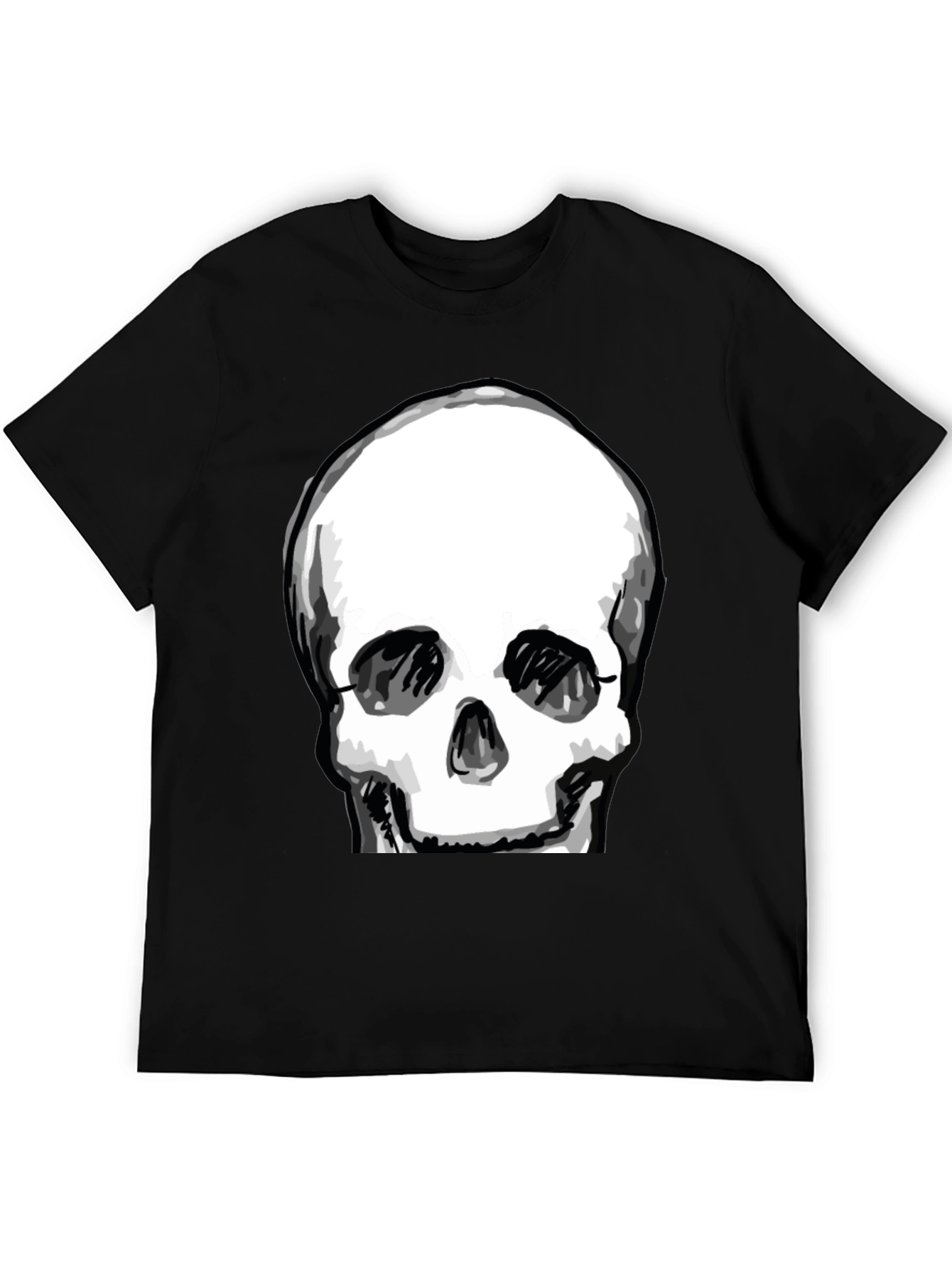 Skull Graphic Tee - Black Crew Neck Cotton T-Shirt