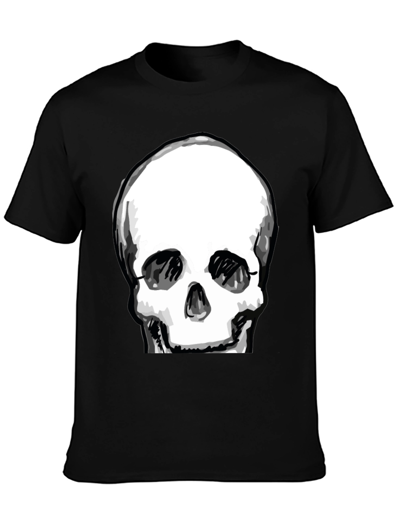Skull Graphic Tee - Black Crew Neck Cotton T-Shirt
