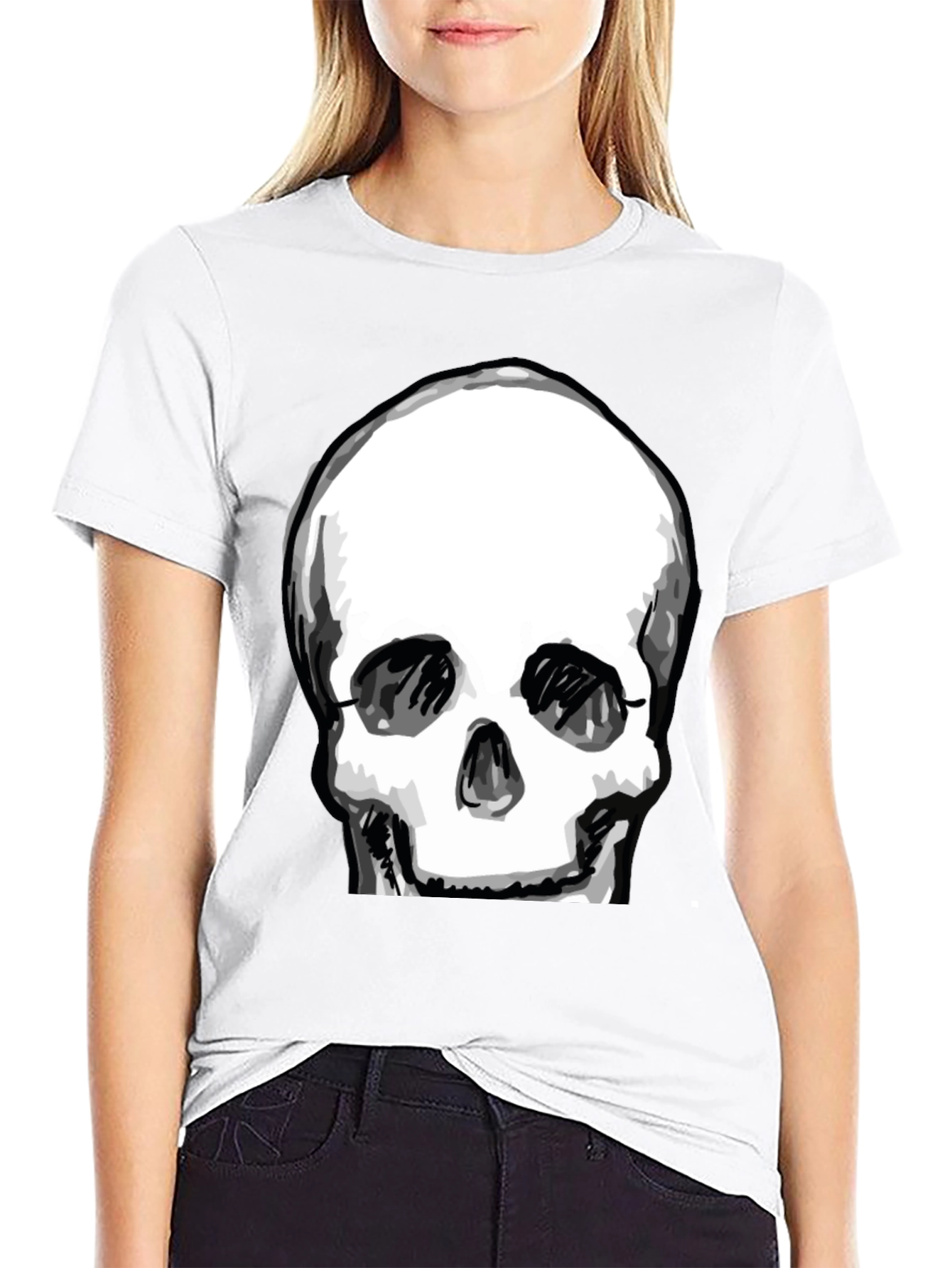 Skull Graphic Tee - Black Crew Neck Cotton T-Shirt