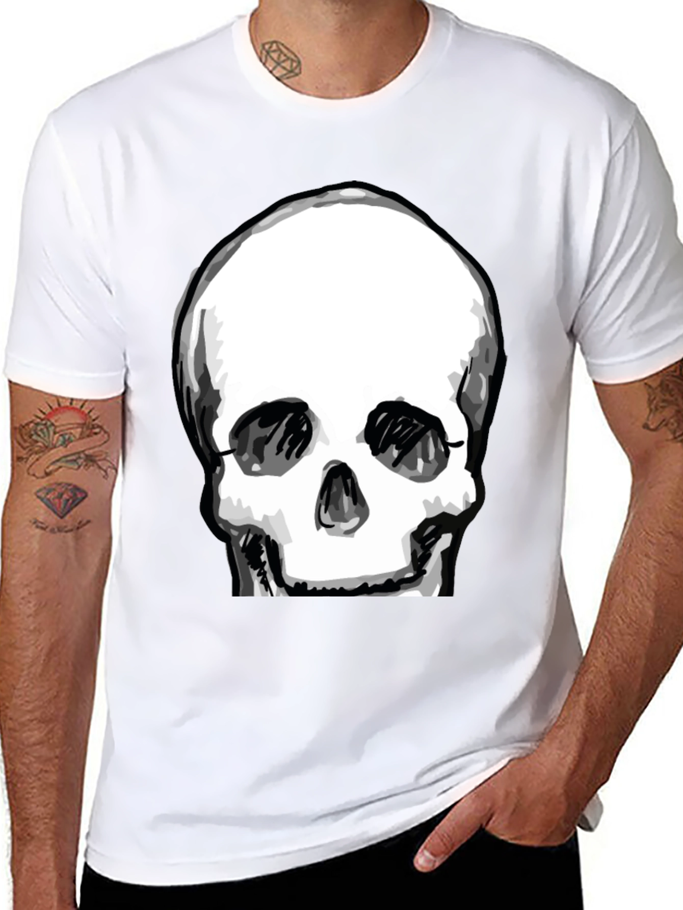 Skull Graphic Tee - Black Crew Neck Cotton T-Shirt