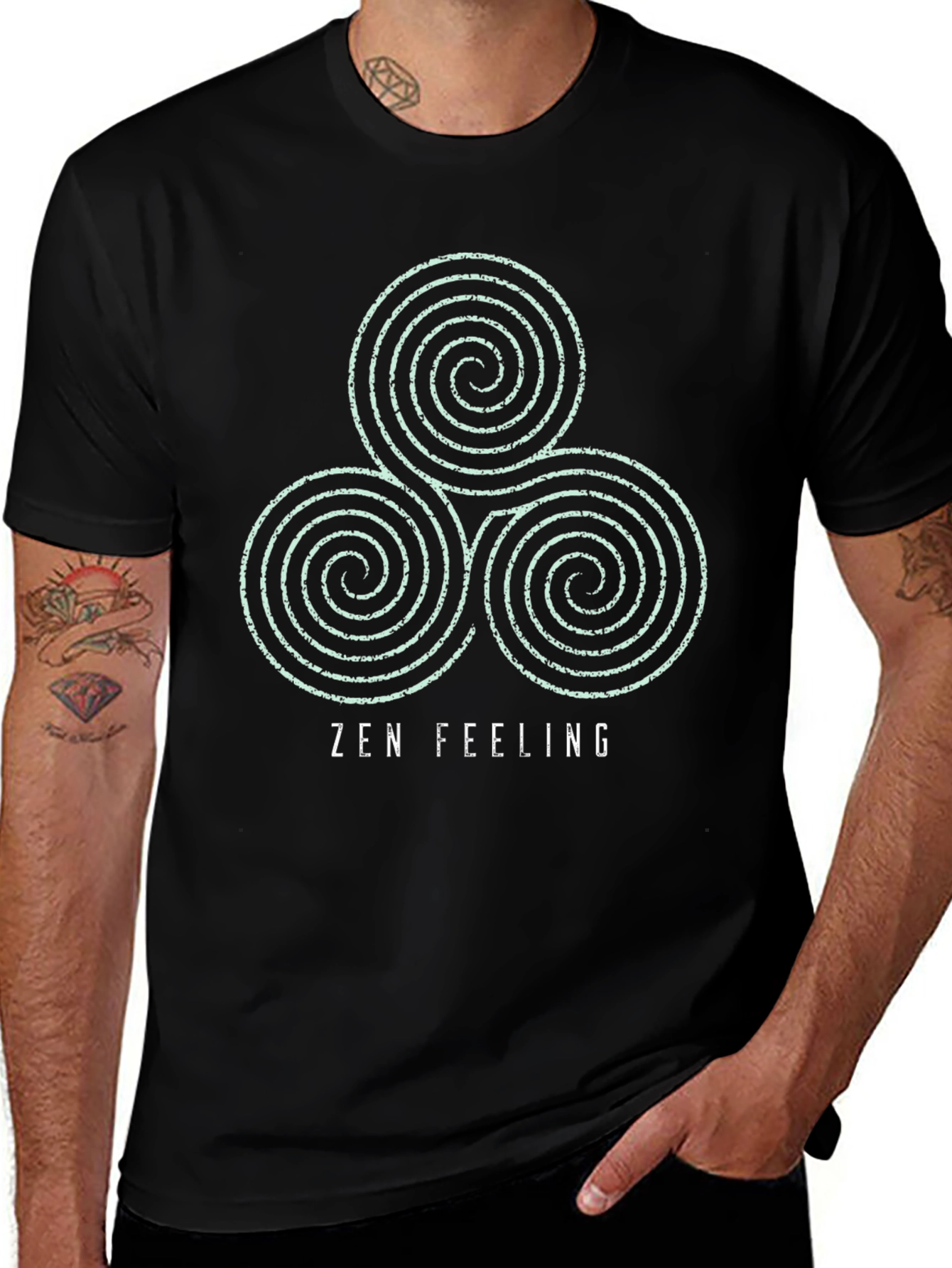 Zen Feeling Black T-Shirt - Spiral Design