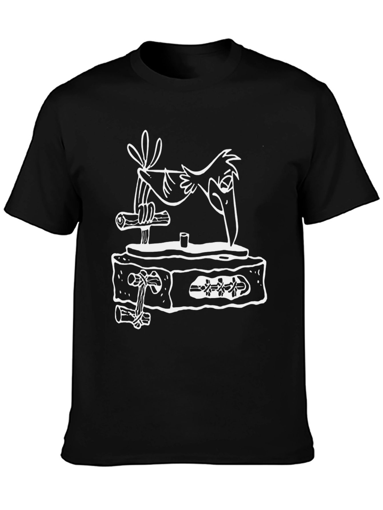 Cartoon Bird T-Shirt - Black Cotton Tee