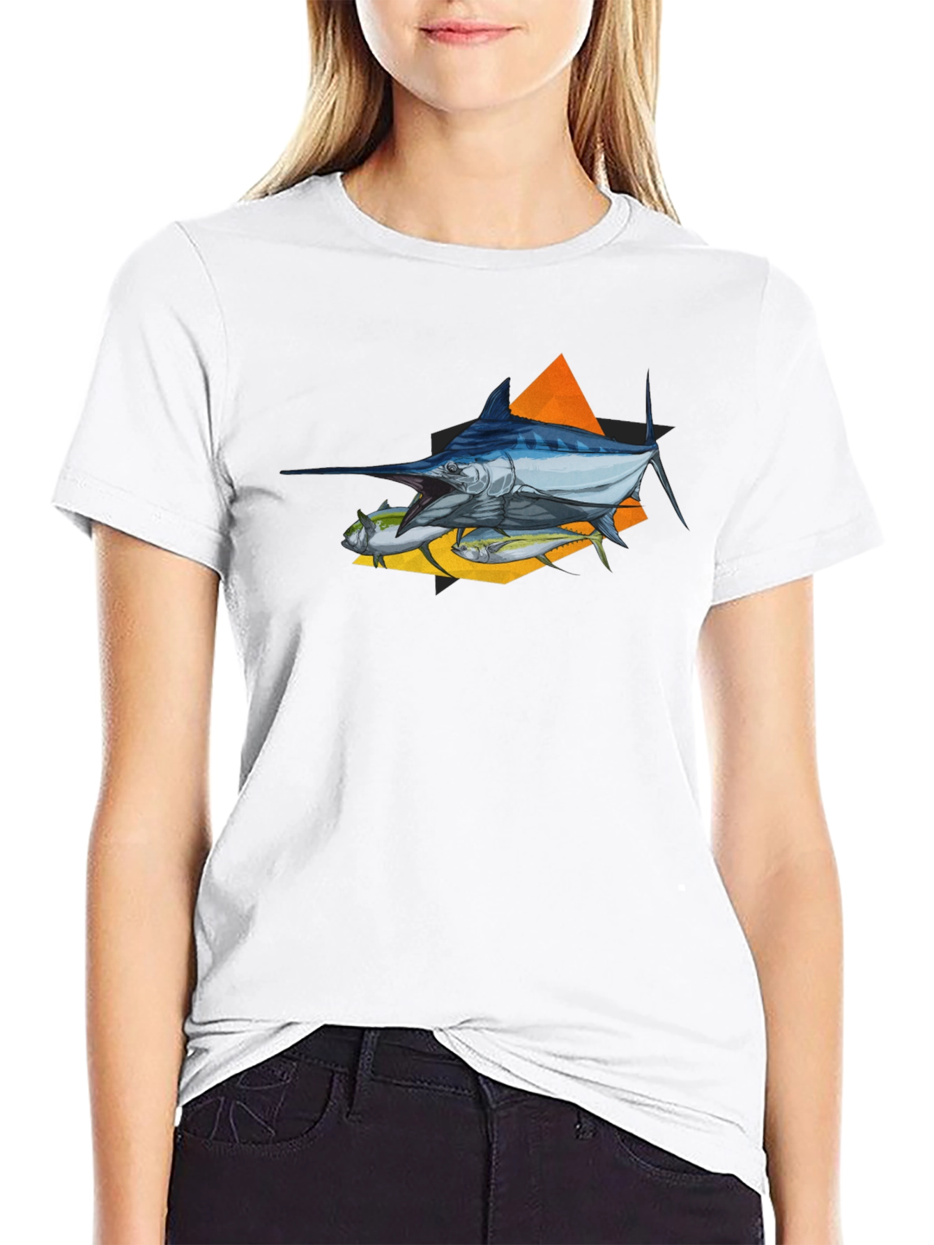 Marlin Fish Graphic T-Shirt - Black Crew Neck Tee