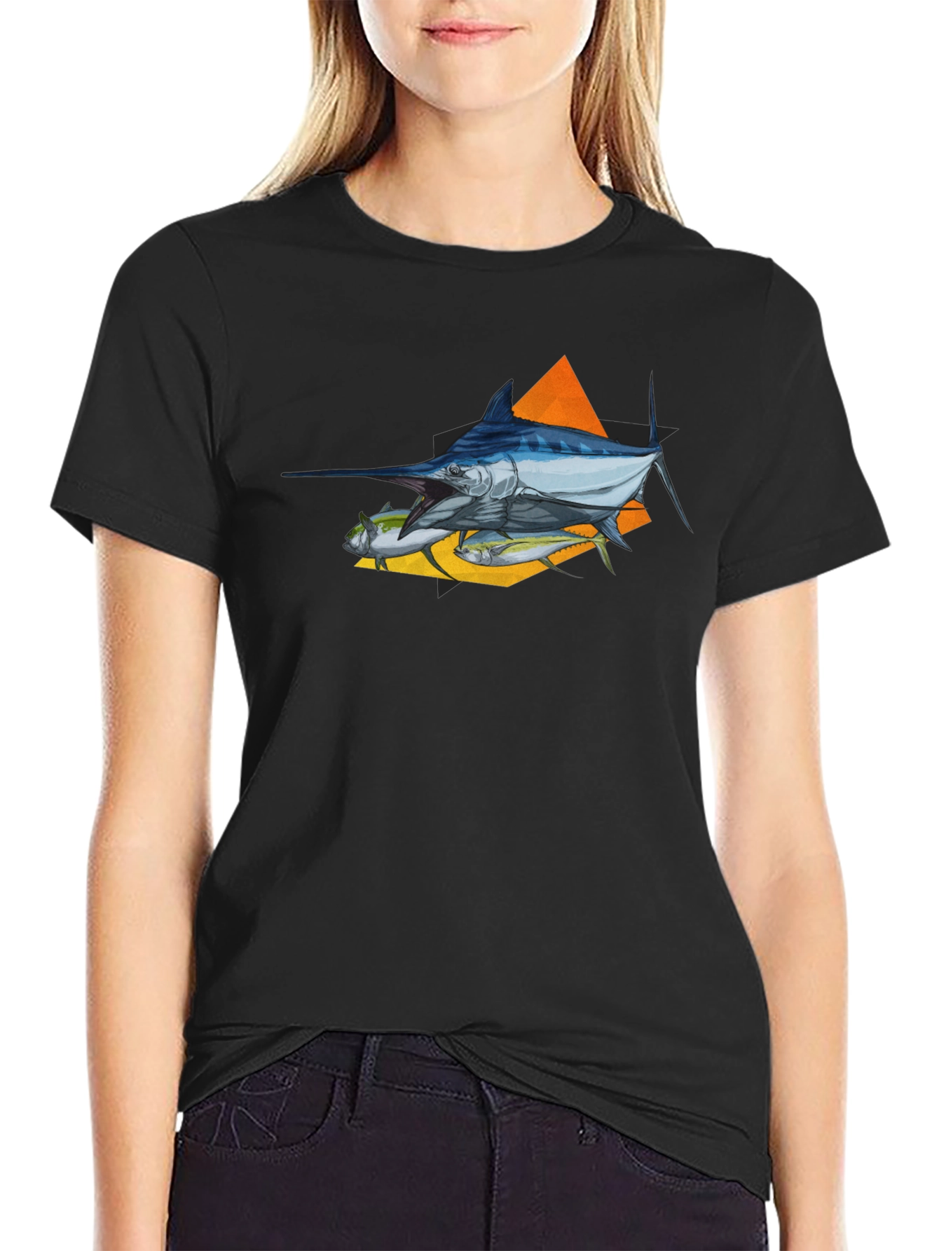 Marlin Fish Graphic T-Shirt - Black Crew Neck Tee