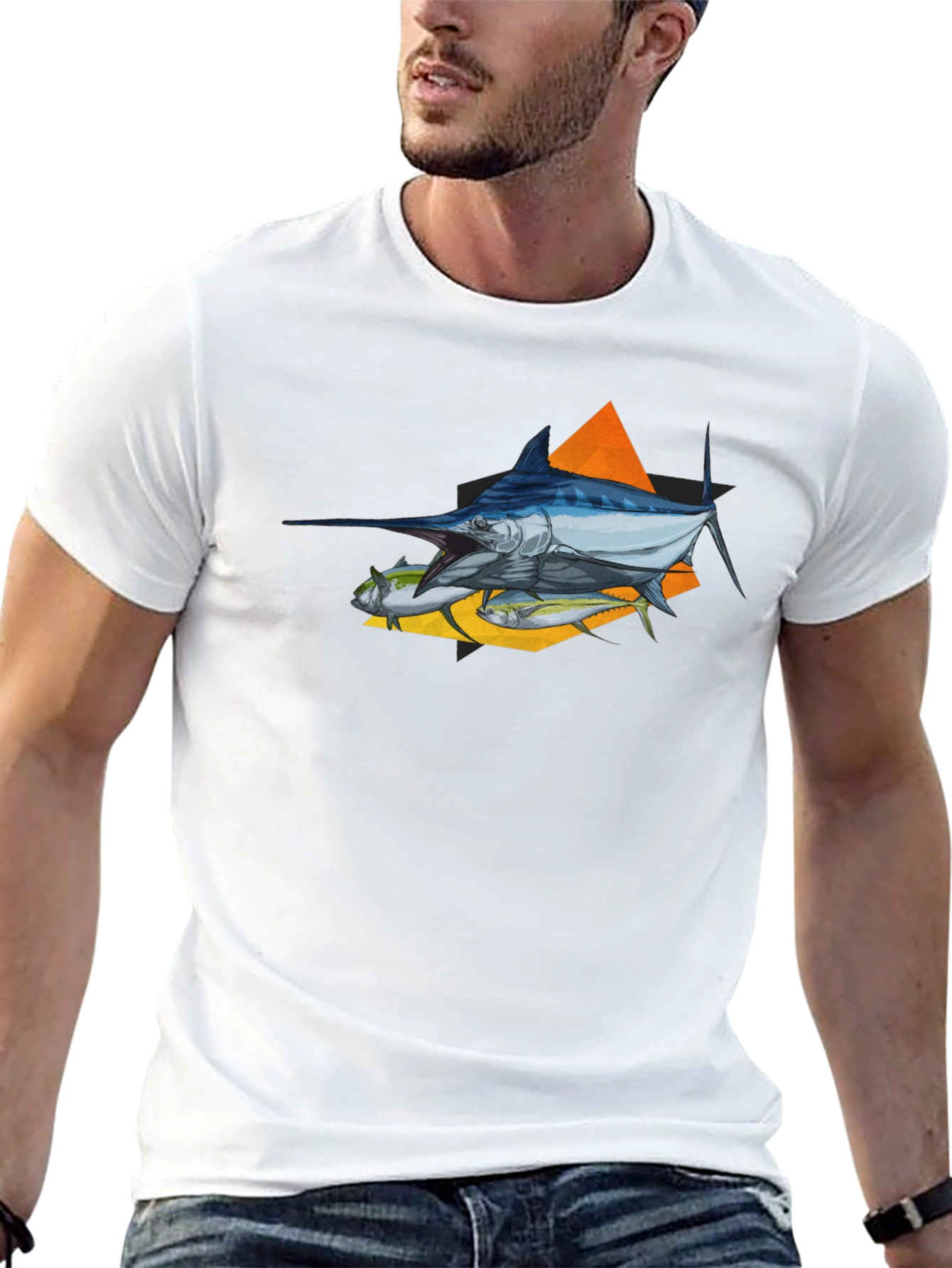 Marlin Fish Graphic T-Shirt - Black Crew Neck Tee