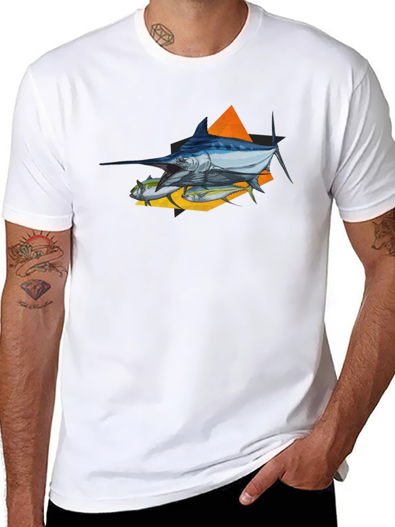 Marlin Fish Graphic T-Shirt - Black Crew Neck Tee
