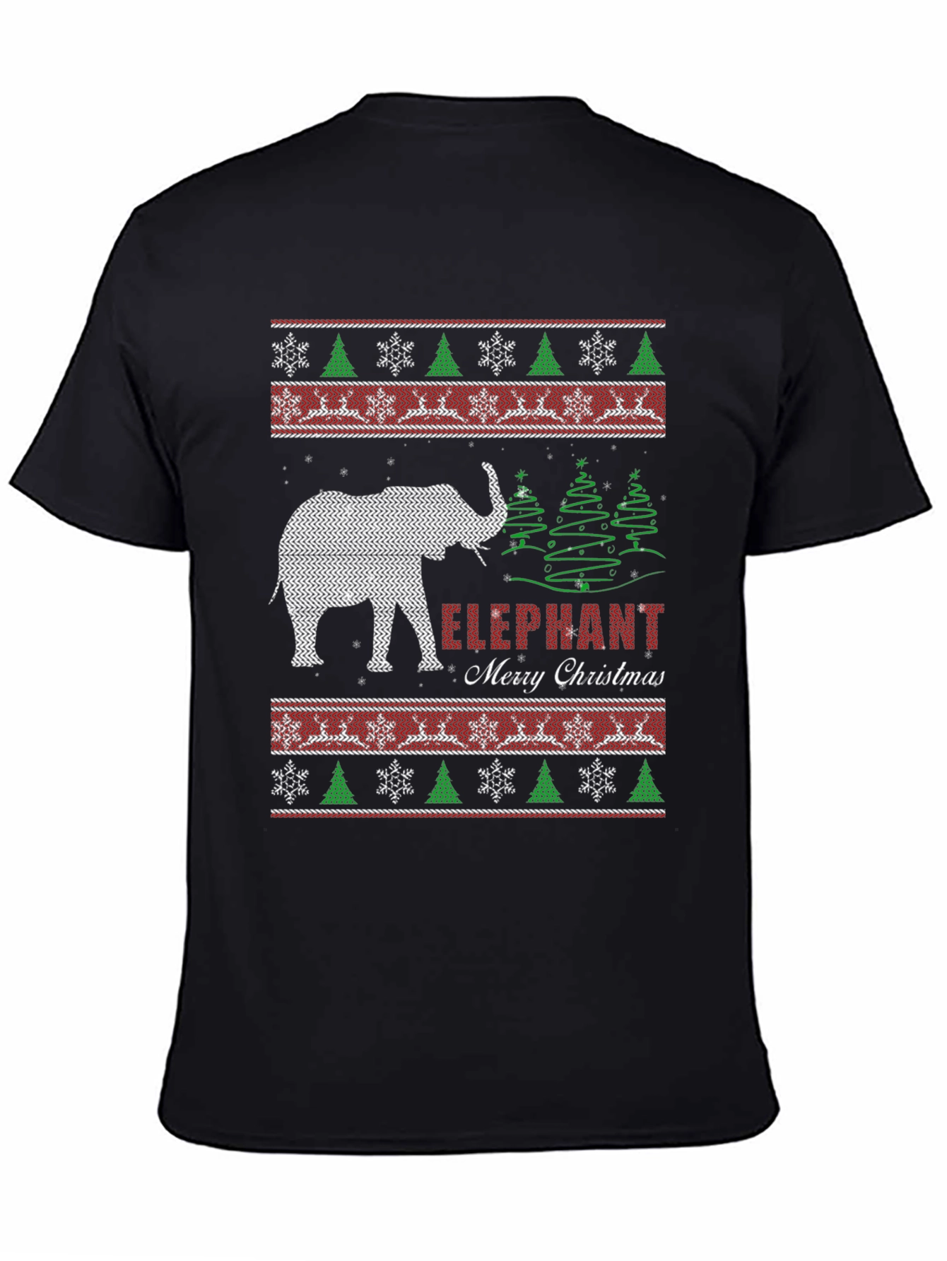 Elephant Merry Christmas Holiday Knit Pattern T-Shirt
