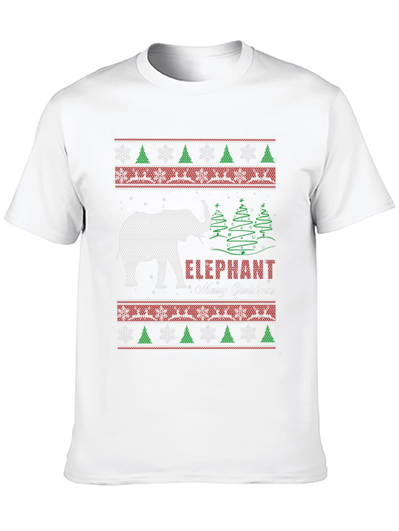 Elephant Merry Christmas Holiday Knit Pattern T-Shirt