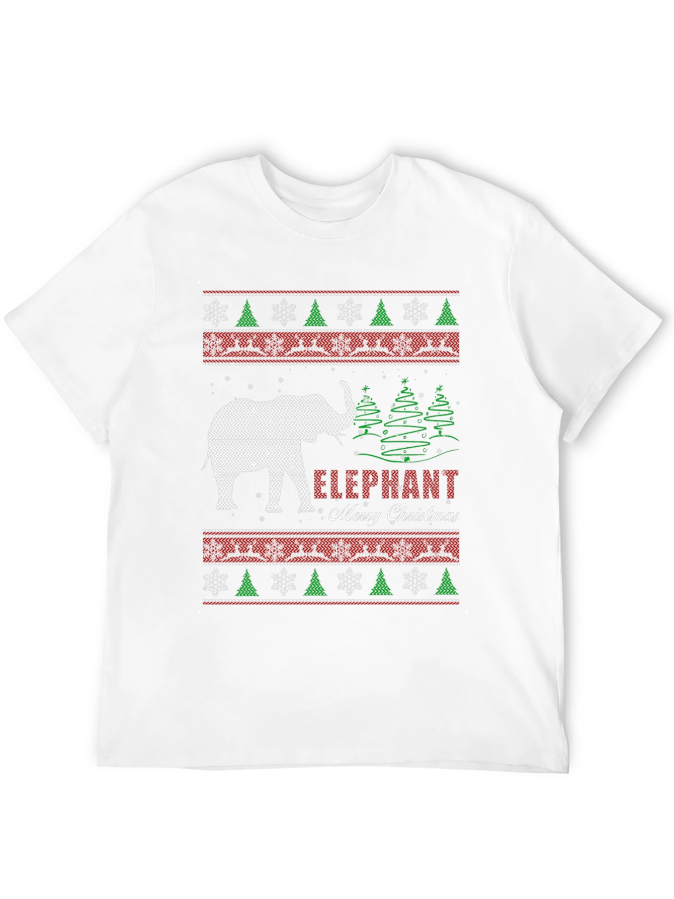 Elephant Merry Christmas Holiday Knit Pattern T-Shirt