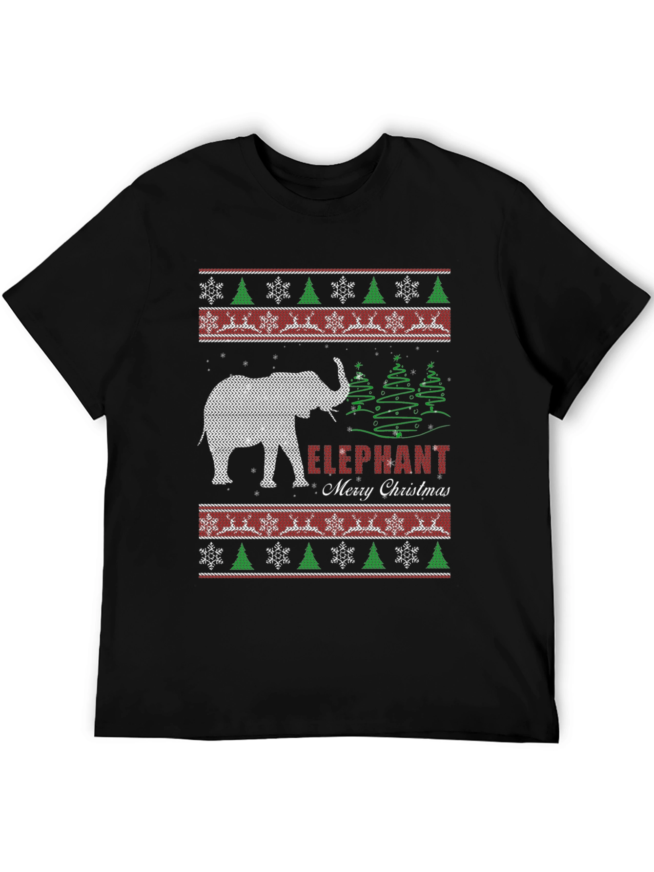 Elephant Merry Christmas Holiday Knit Pattern T-Shirt