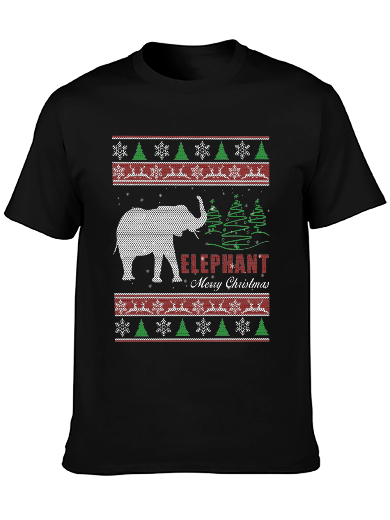 Elephant Merry Christmas Holiday Knit Pattern T-Shirt