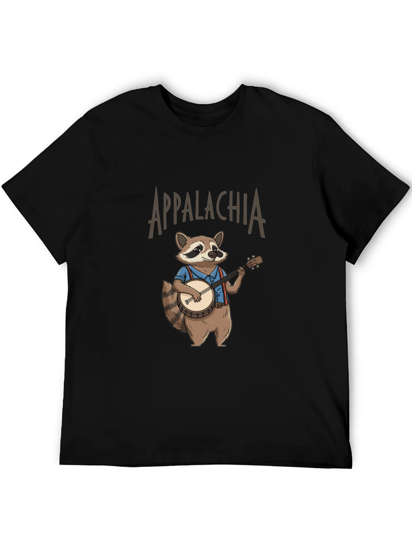 Appalachia Raccoon Banjo T-Shirt - Black Cotton Tee