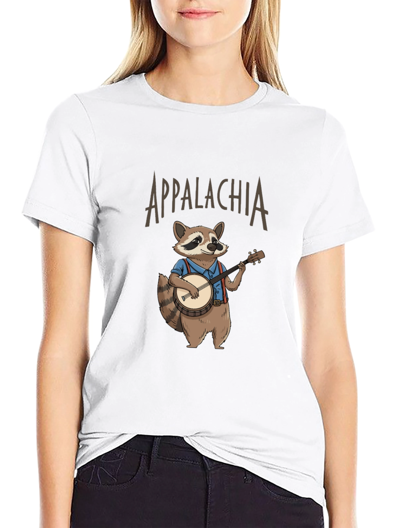 Appalachia Raccoon Banjo T-Shirt - Black Cotton Tee