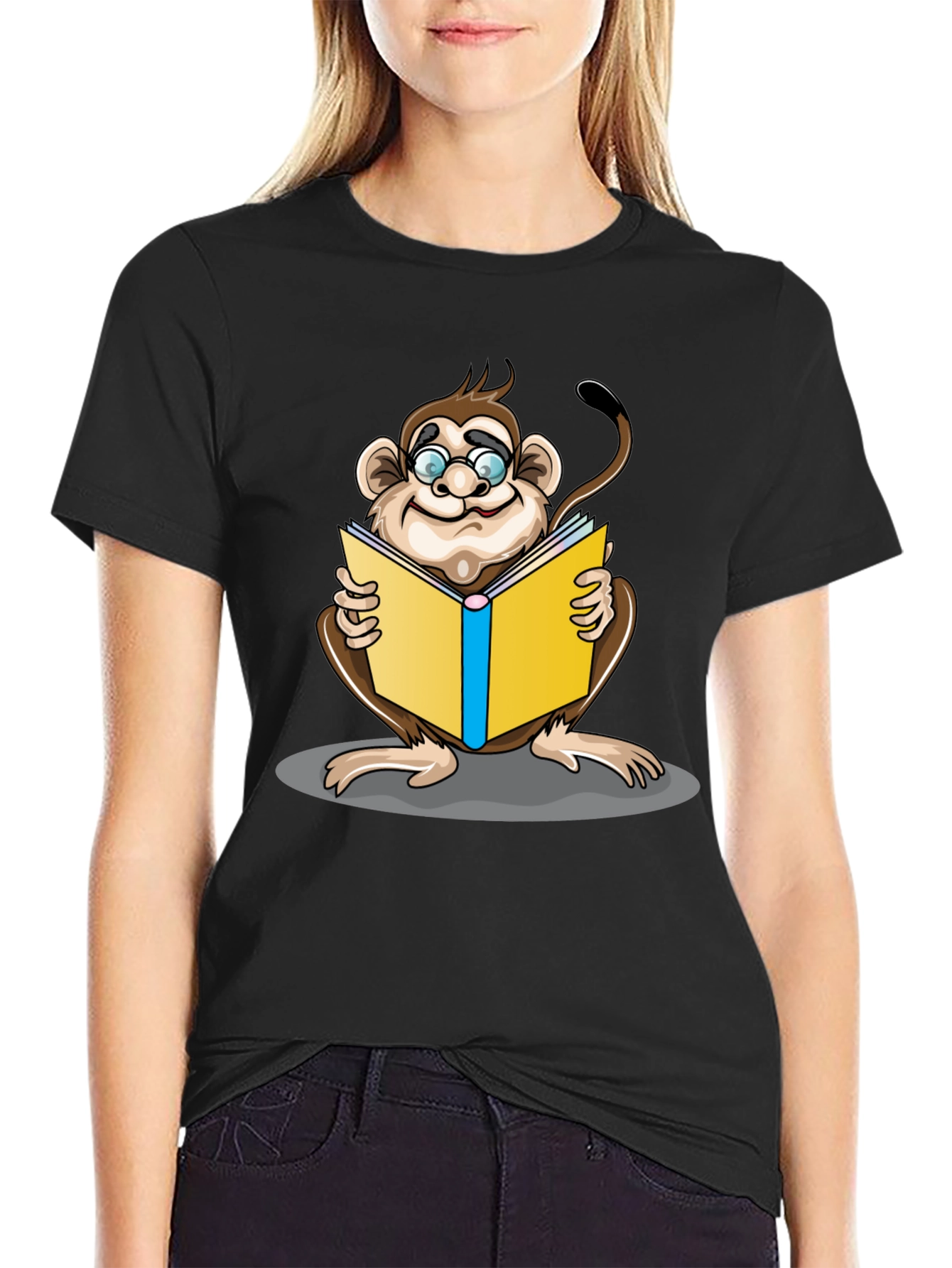 Reading Monkey Graphic T-Shirt - Black