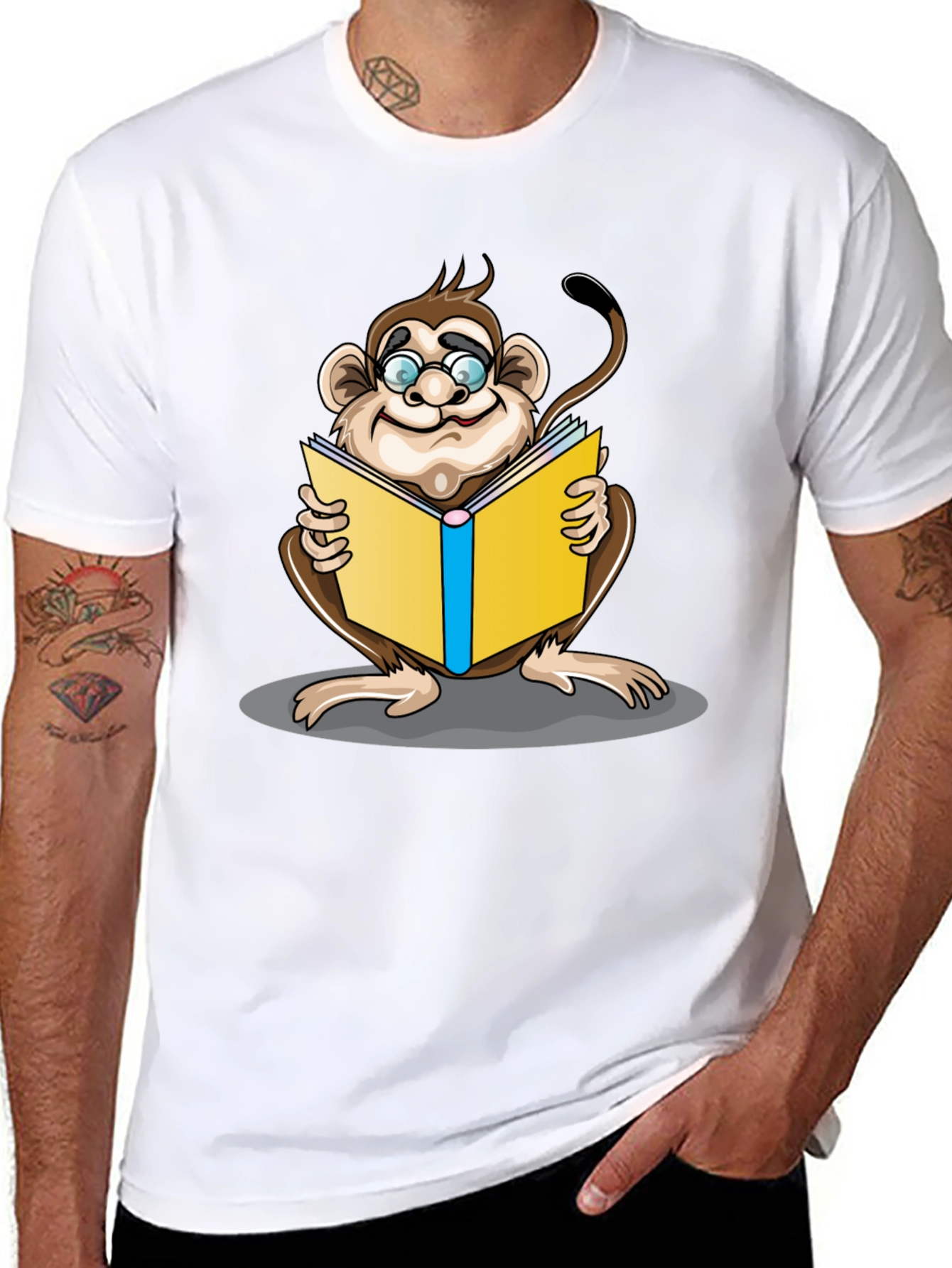 Reading Monkey Graphic T-Shirt - Black