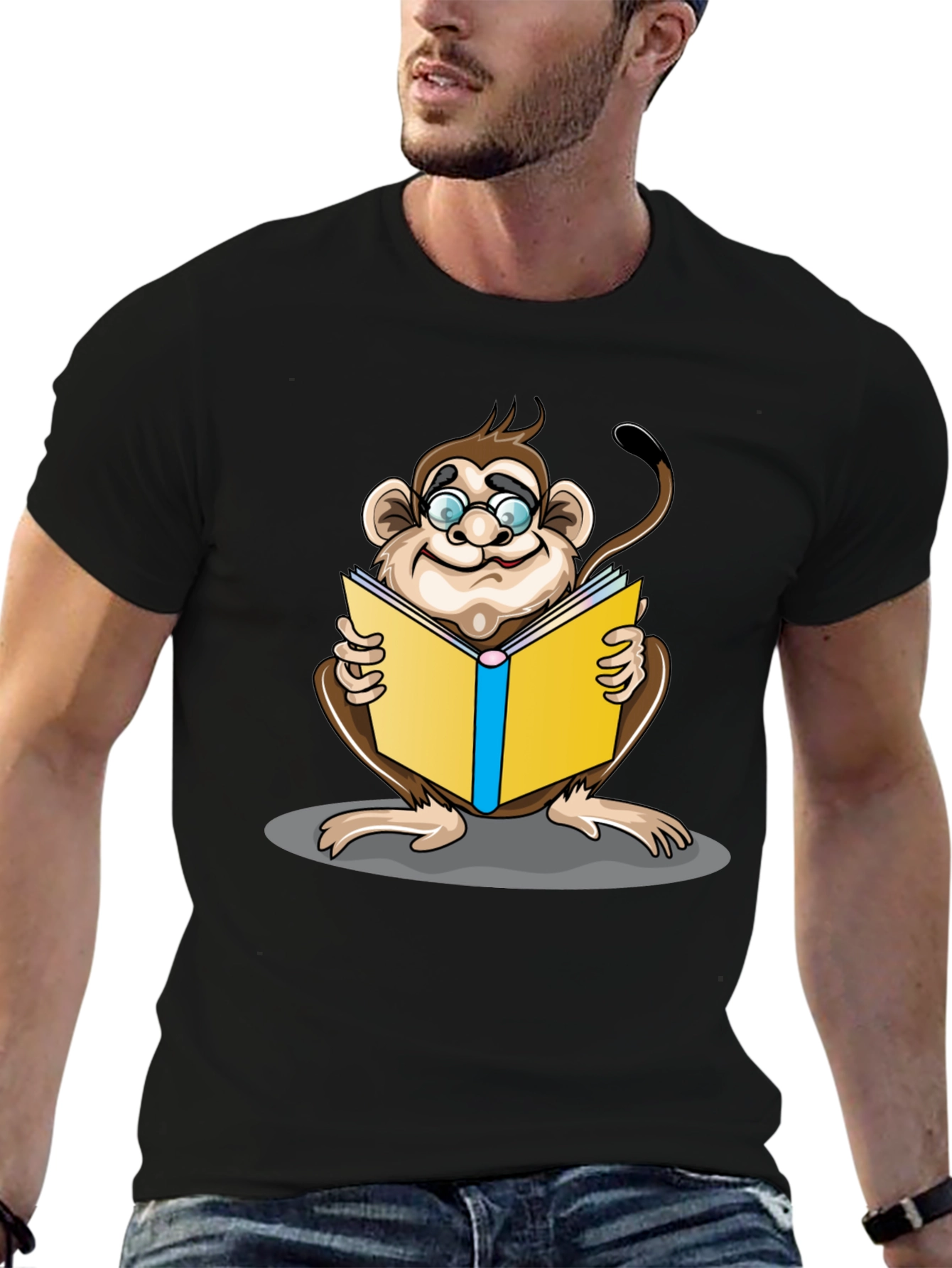 Reading Monkey Graphic T-Shirt - Black