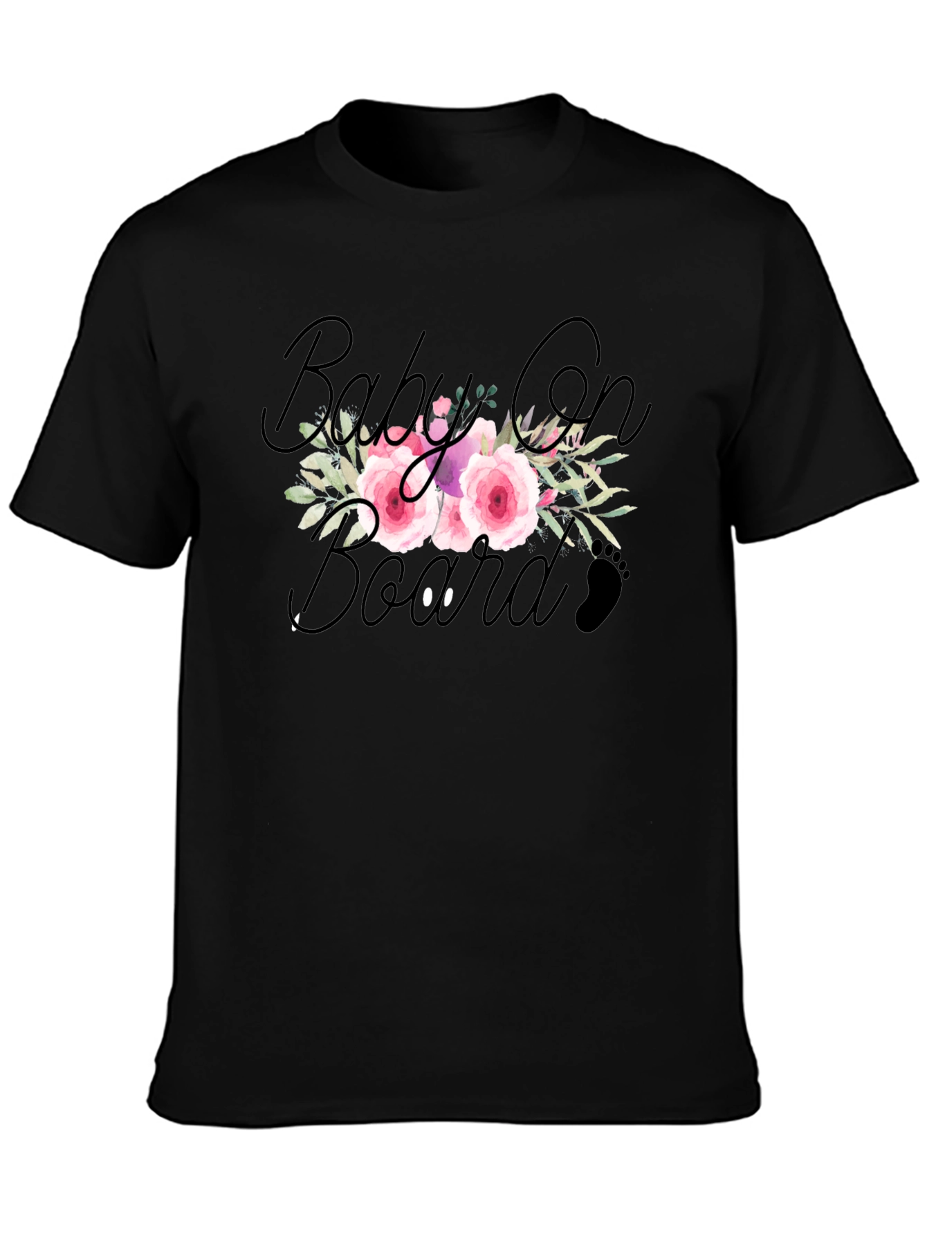 Floral Baby On Board Black T-Shirt