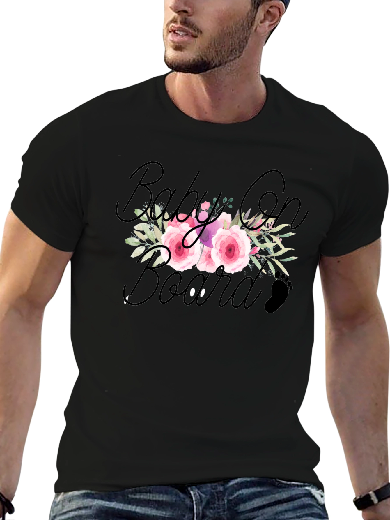 Floral Baby On Board Black T-Shirt