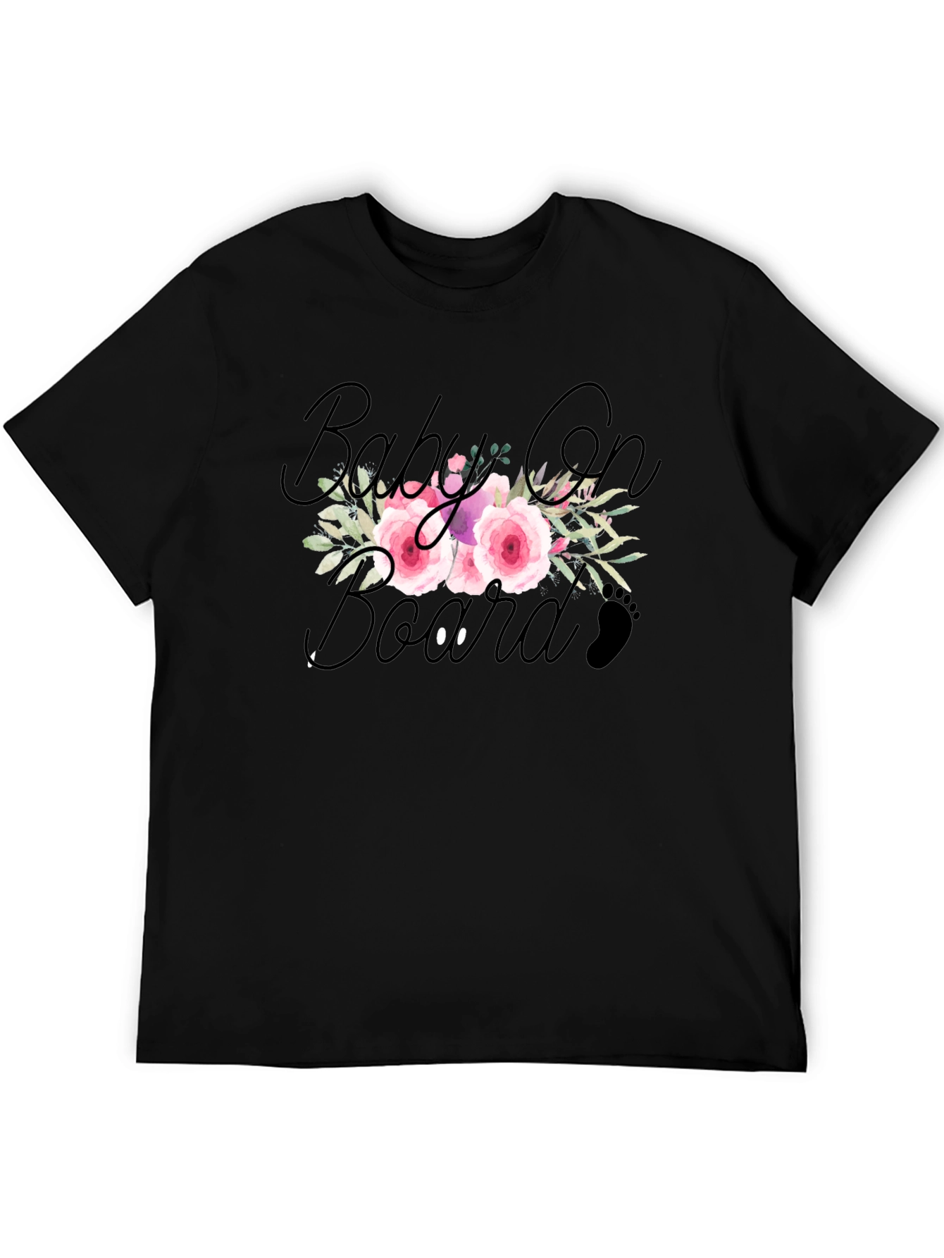 Floral Baby On Board Black T-Shirt