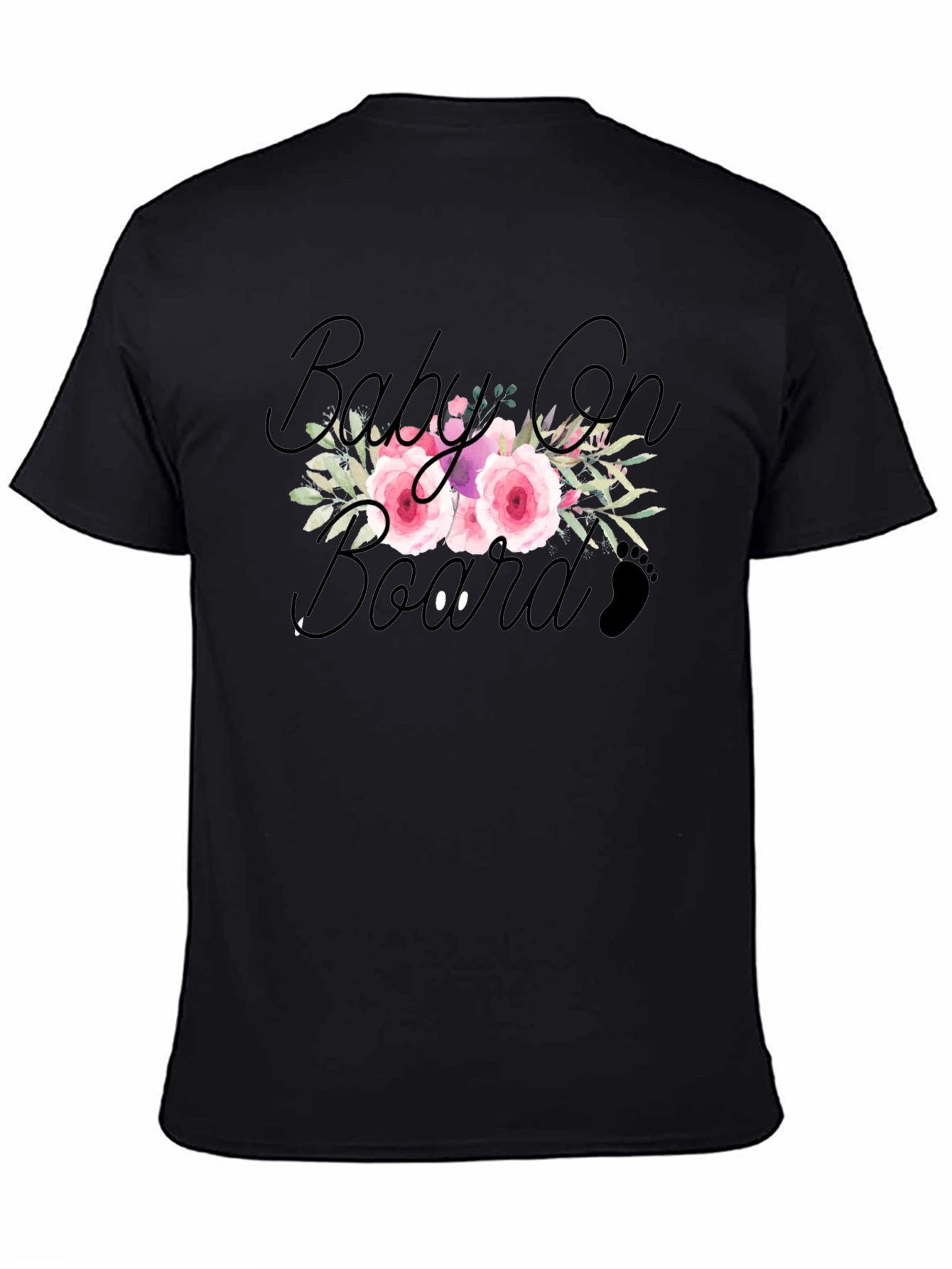 Floral Baby On Board Black T-Shirt