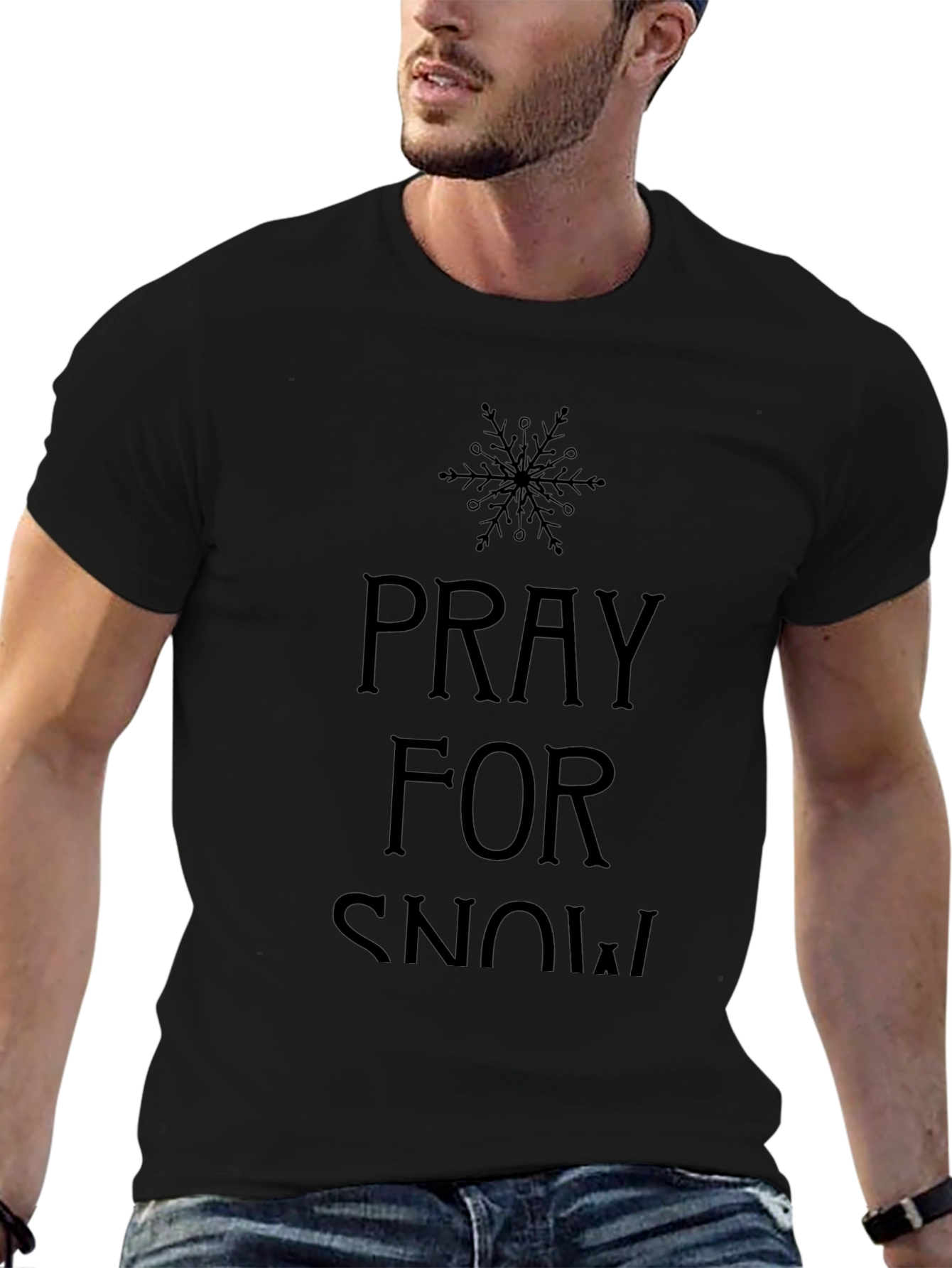 Pray for Snow Black Cotton Tee
