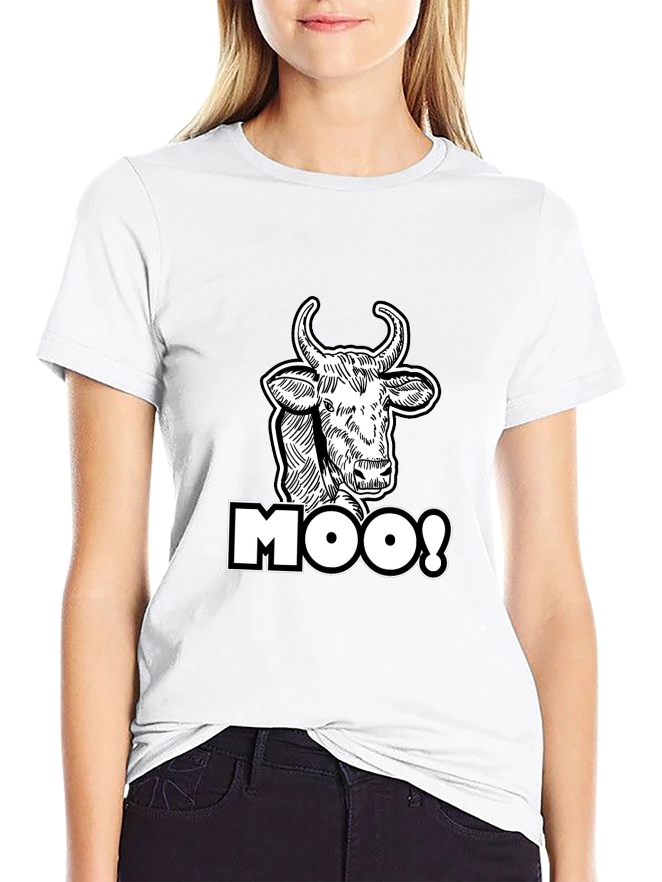 Moo! Cow Graphic Print Black T-Shirt