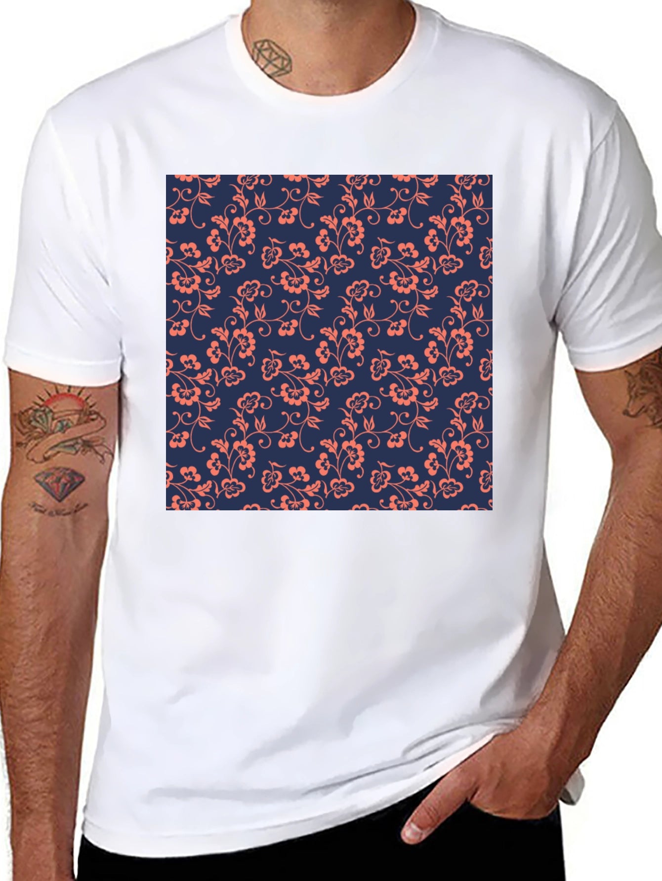 Floral Pattern Black T-Shirt