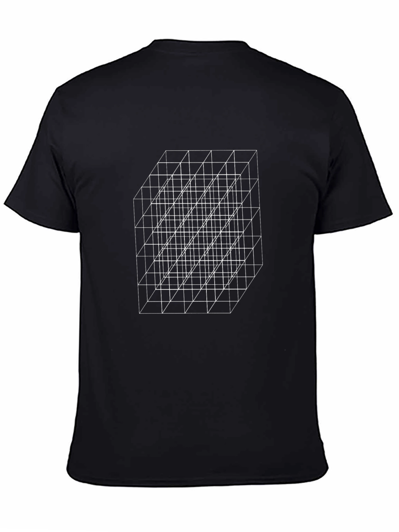 Geometric Cube Grid Graphic Tee - Black
