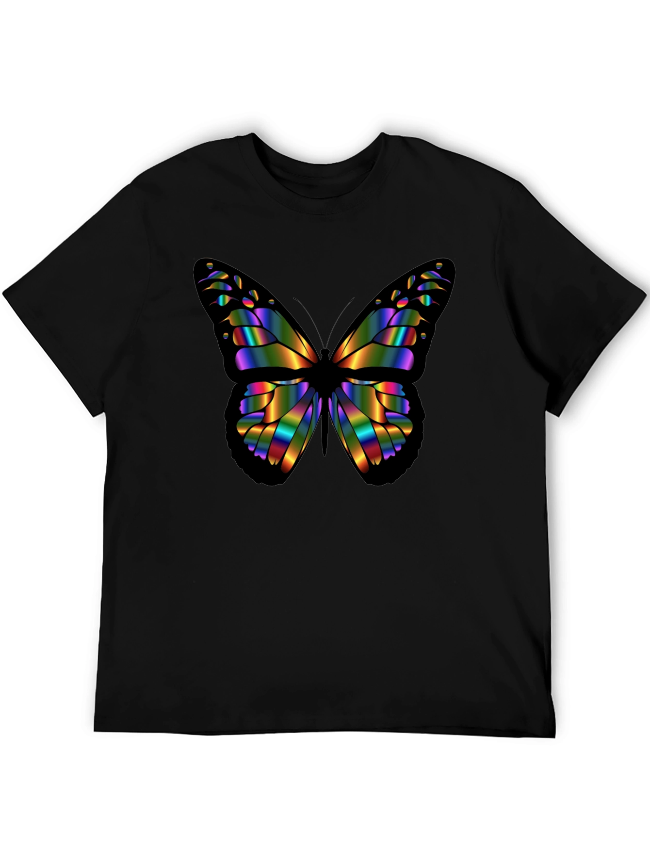 Rainbow Butterfly Graphic Black T-Shirt