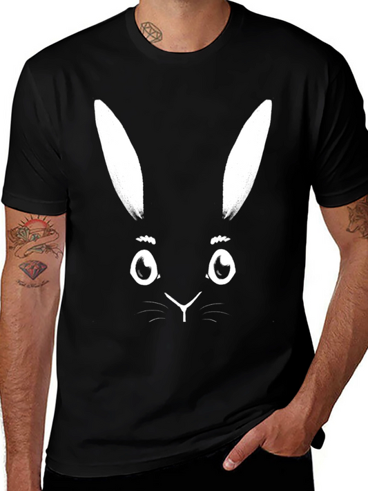 Black T-Shirt with White Bunny Face Graphic